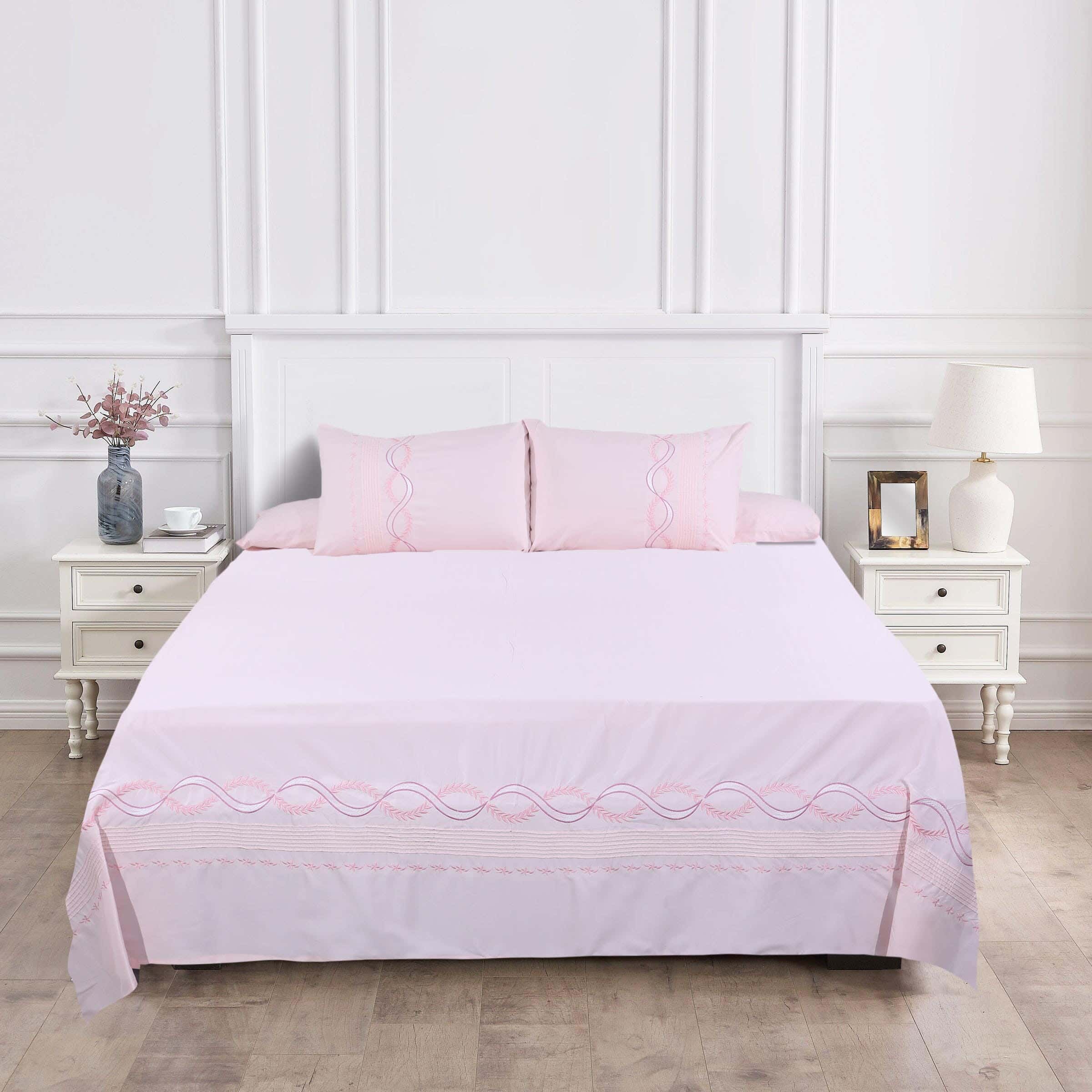 Khoyout Microfiber Bed Sheet Set, 4 Pieces, 240×260 cm, 2350 gm - Rose