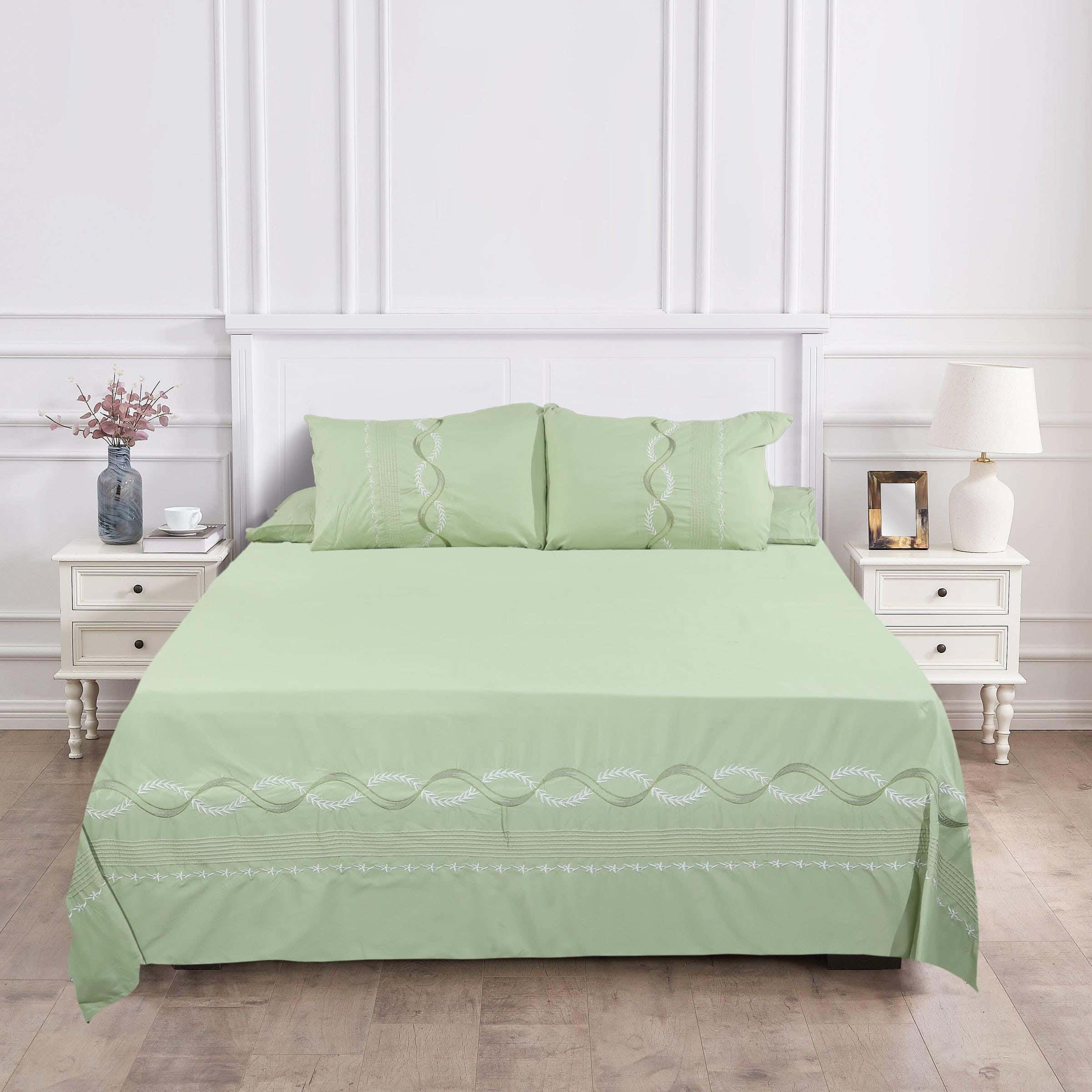 Khoyout Microfiber Bed Sheet Set, 4 Pieces, 240×260 cm, 2350 gm - Olive
