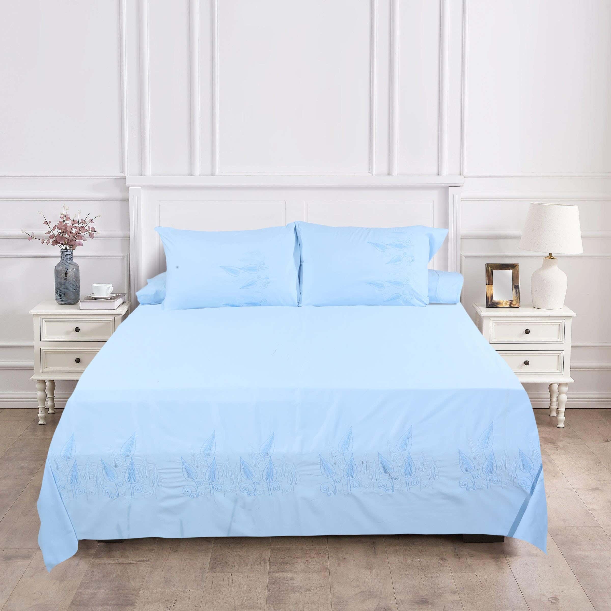 Khoyout Microfiber Bed Sheet Set, 4 Pieces, 240×260 cm, 2500 gm - Light Blue