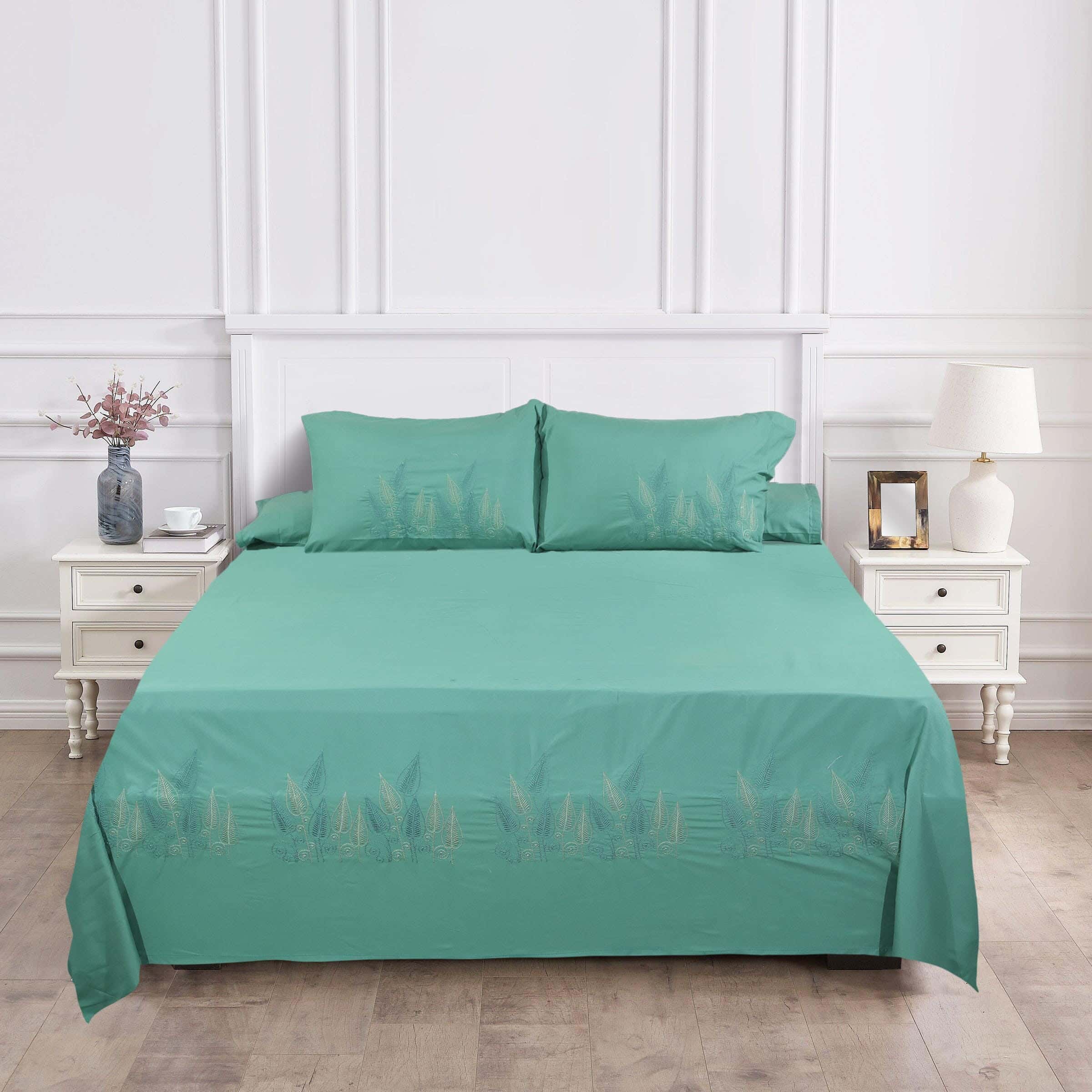 Khoyout Microfiber Bed Sheet Set, 4 Pieces, 240×260 cm, 2500 gm - Dark Green