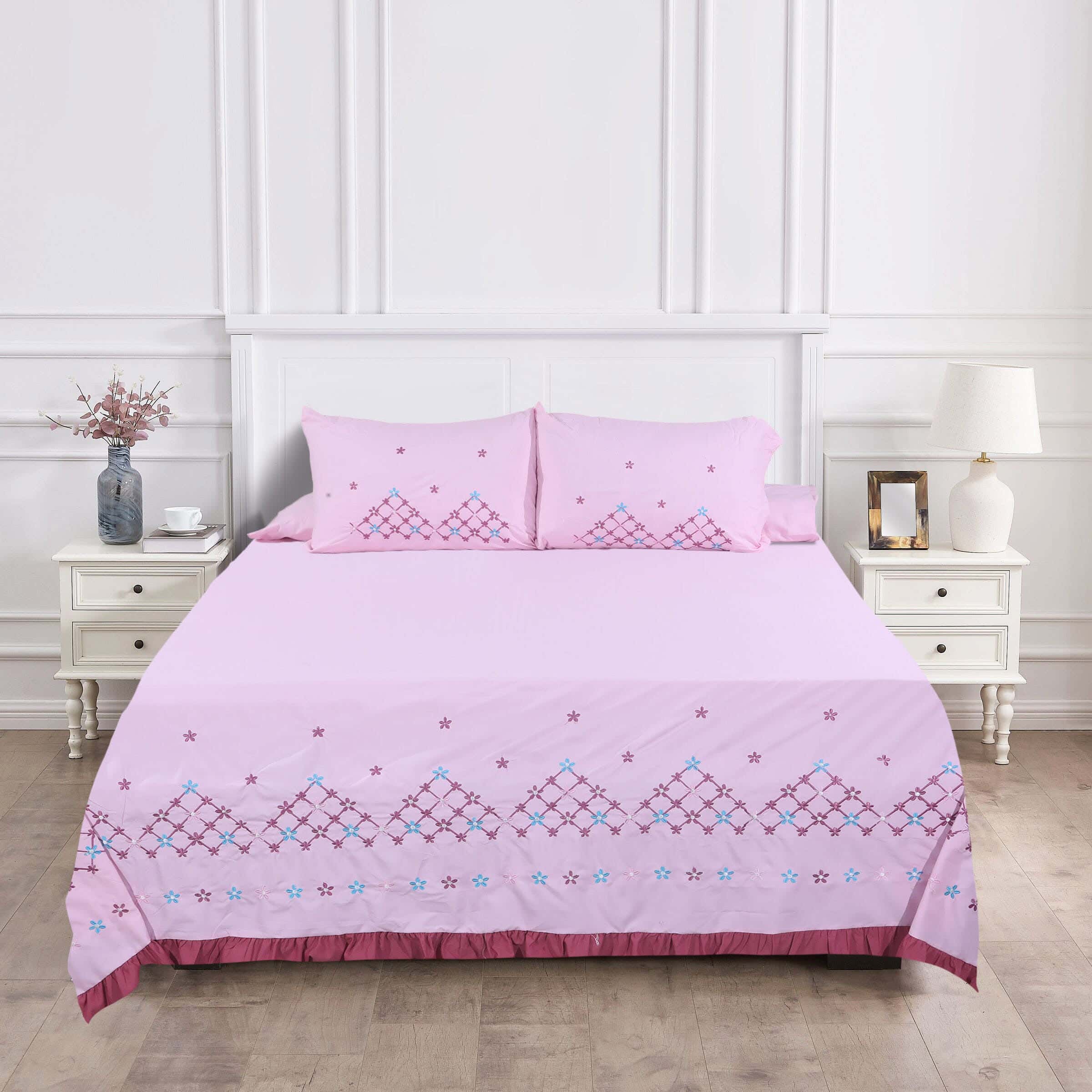 Guzelim Cotton Bed Sheet Set, 4 Pieces, 240×260 cm, 2500 grams - Rose