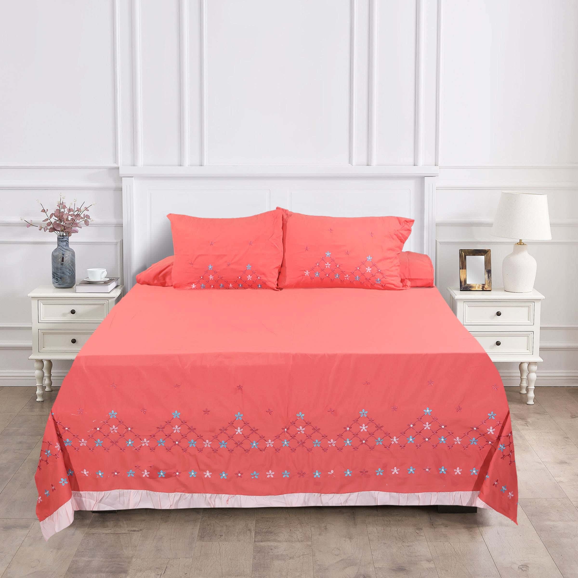 Guzelim Cotton Bedding Sheet Set, 4 Pieces, 240×260 cm, 2500 gm - Pink