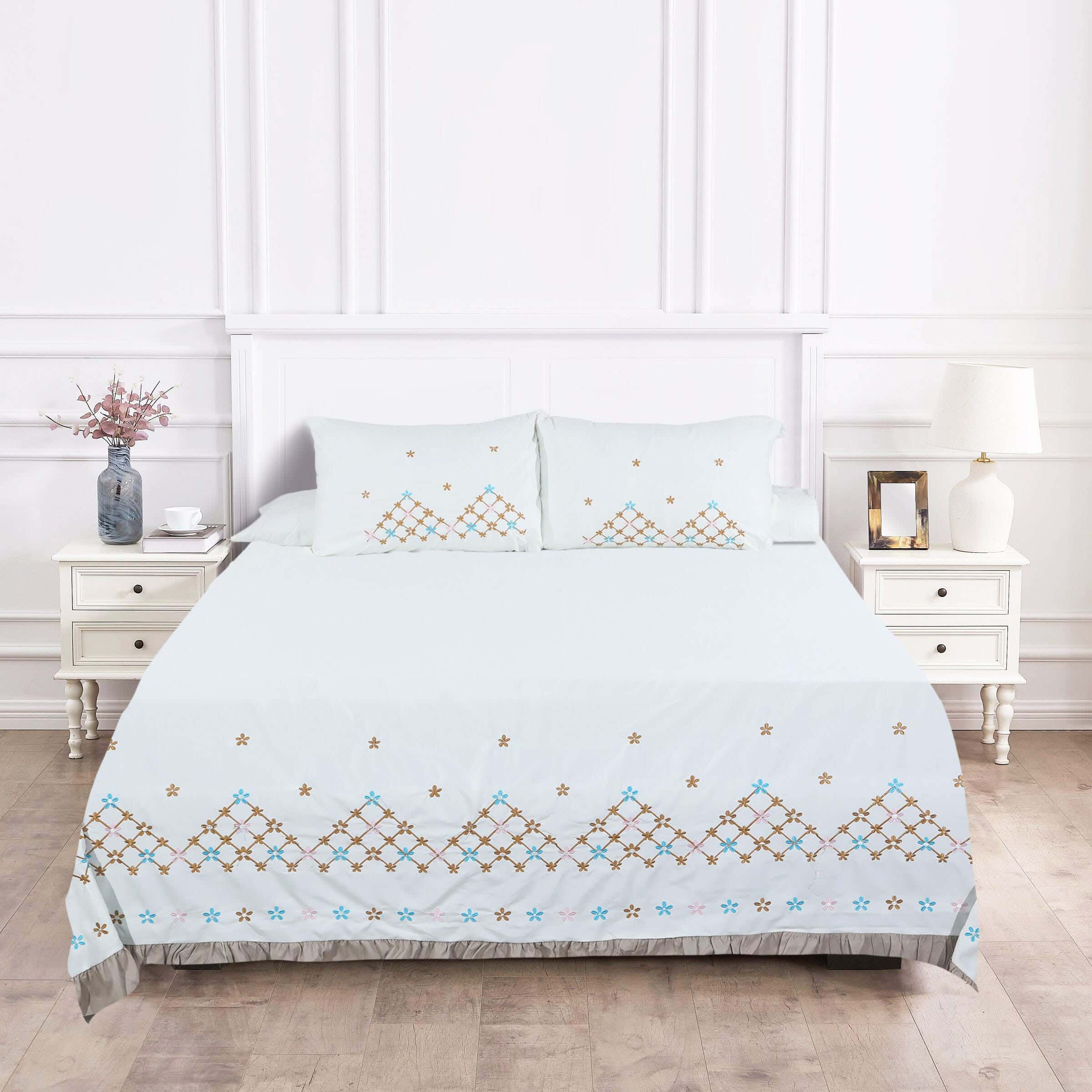 Guzelim Cotton Bed Sheet Set, 4 Pieces, 240×260 cm, 2500 grams - Off White