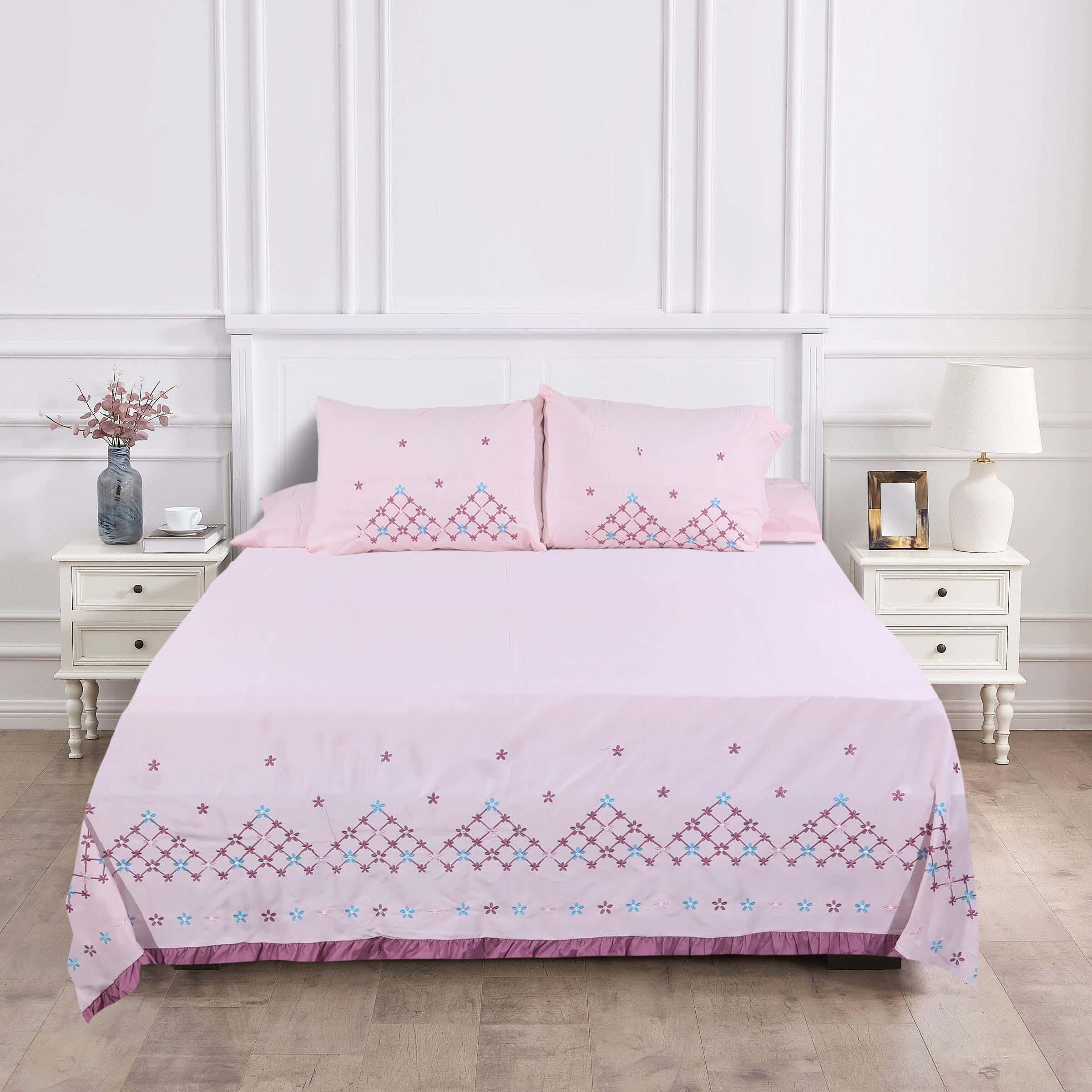 Guzelim Cotton Bed Sheet Set, 4 Pieces, 240×260 cm, 2500 grams - Rose