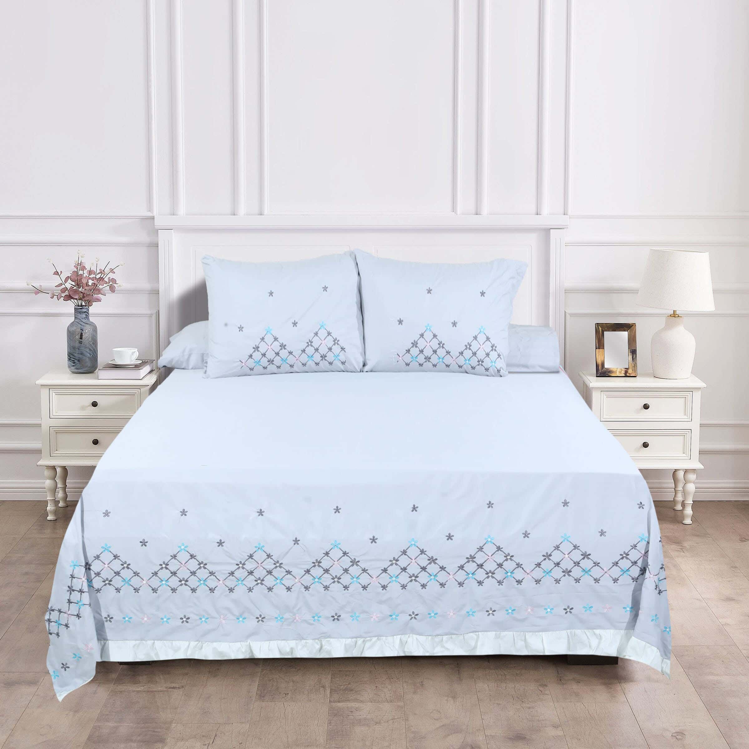 Guzelim Cotton Bed Sheet Set, 4 Pieces, 240×260 cm, 2500 grams - Grey