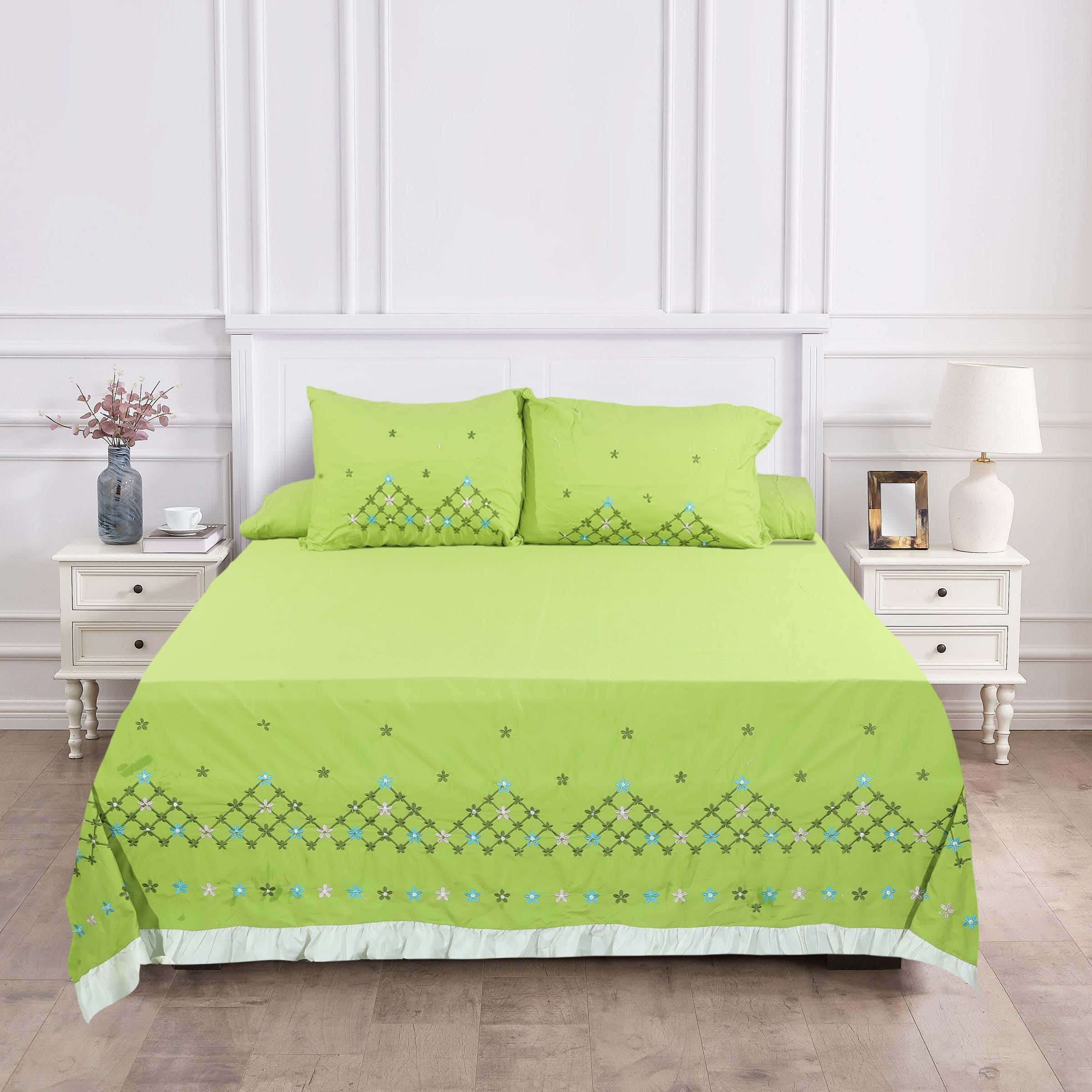 Guzelim Cotton Bedding Sheet Set, 4 Pieces, 240×260 cm, 2500 gm - Olive