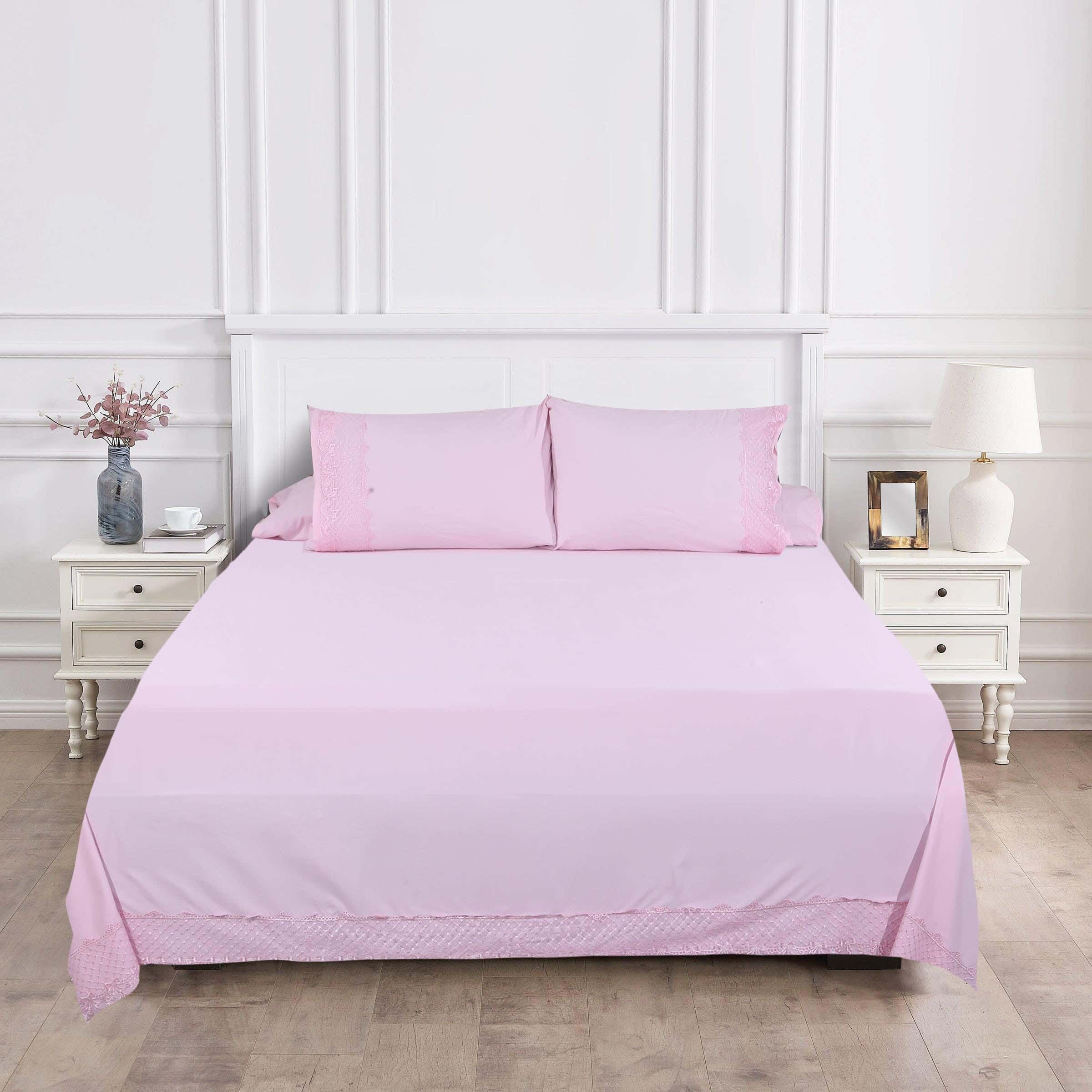 Microfiber Bed Sheet Set, 4 Pieces, 240×260 cm, 2200 gm - Rose