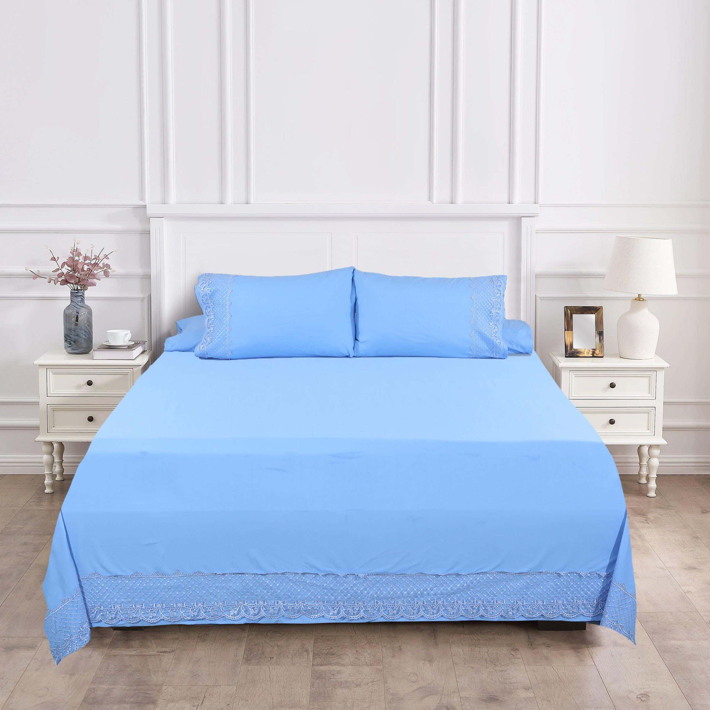 Microfiber Bed Sheet Set, 4 Pieces, 240×260 cm, 2200 gm - Light Blue