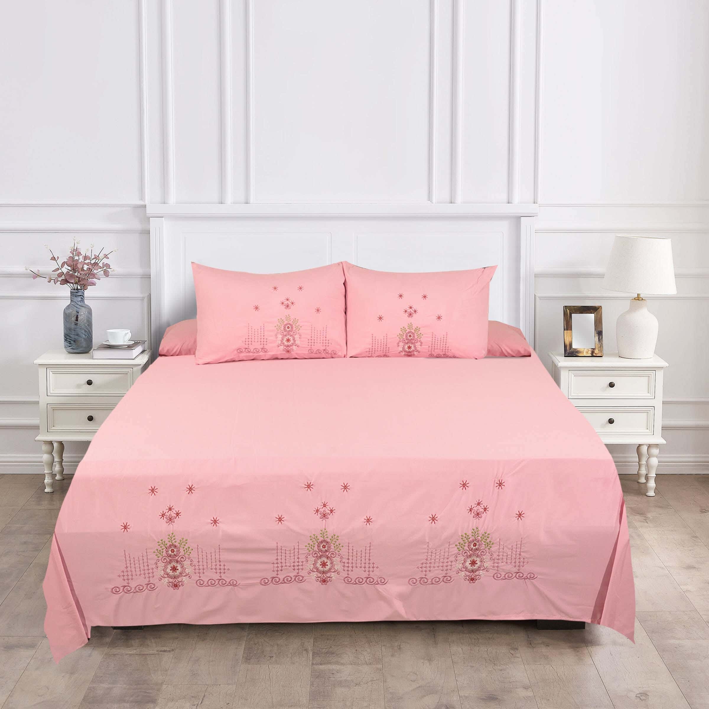 Instagold Microfiber Bedding Sheet Set, 4 pieces, 240×240 cm, 1650 gm - Pink