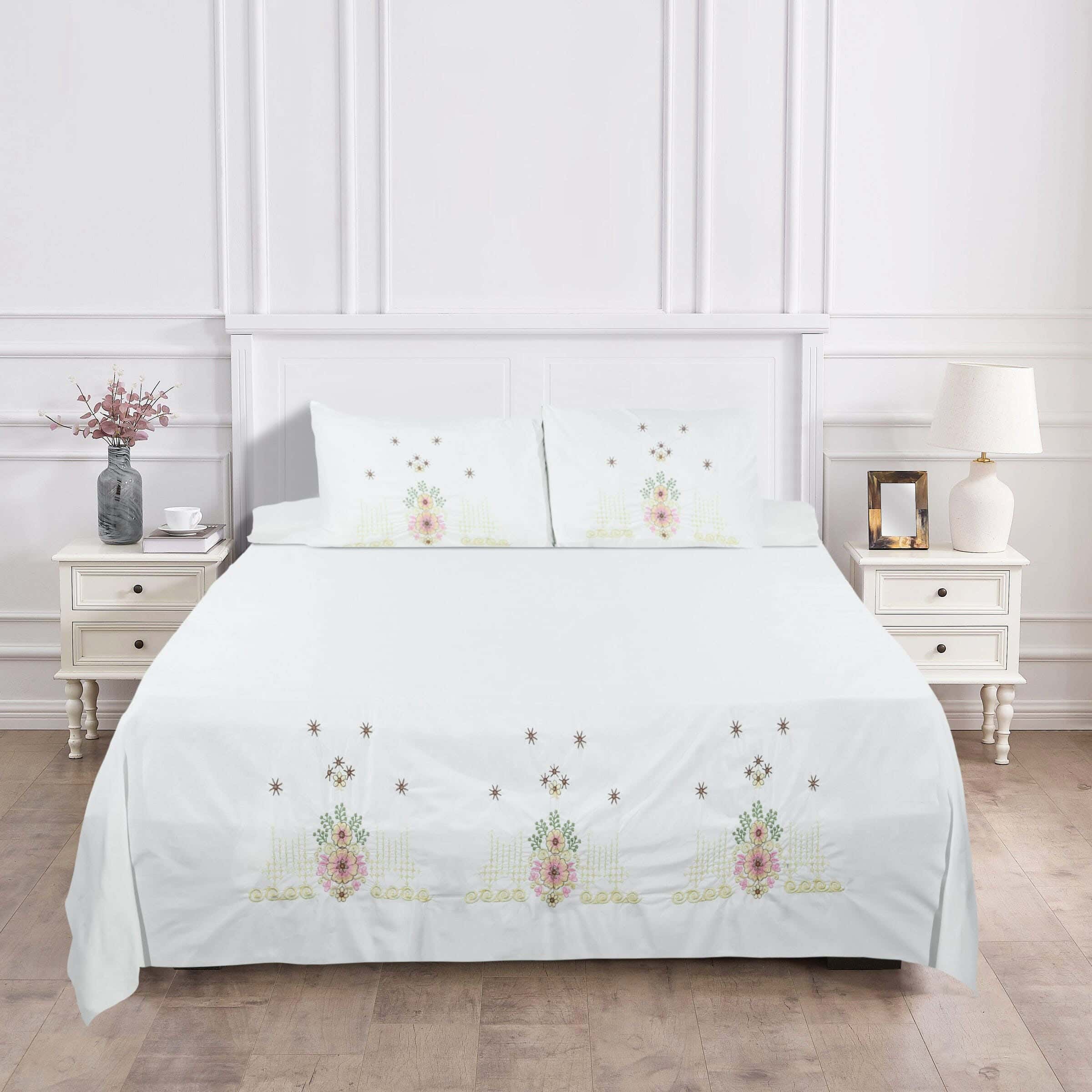Instagold Microfiber Bed Sheet Set, 4 Pieces, 240x240 cm, 1650 gm - Off White