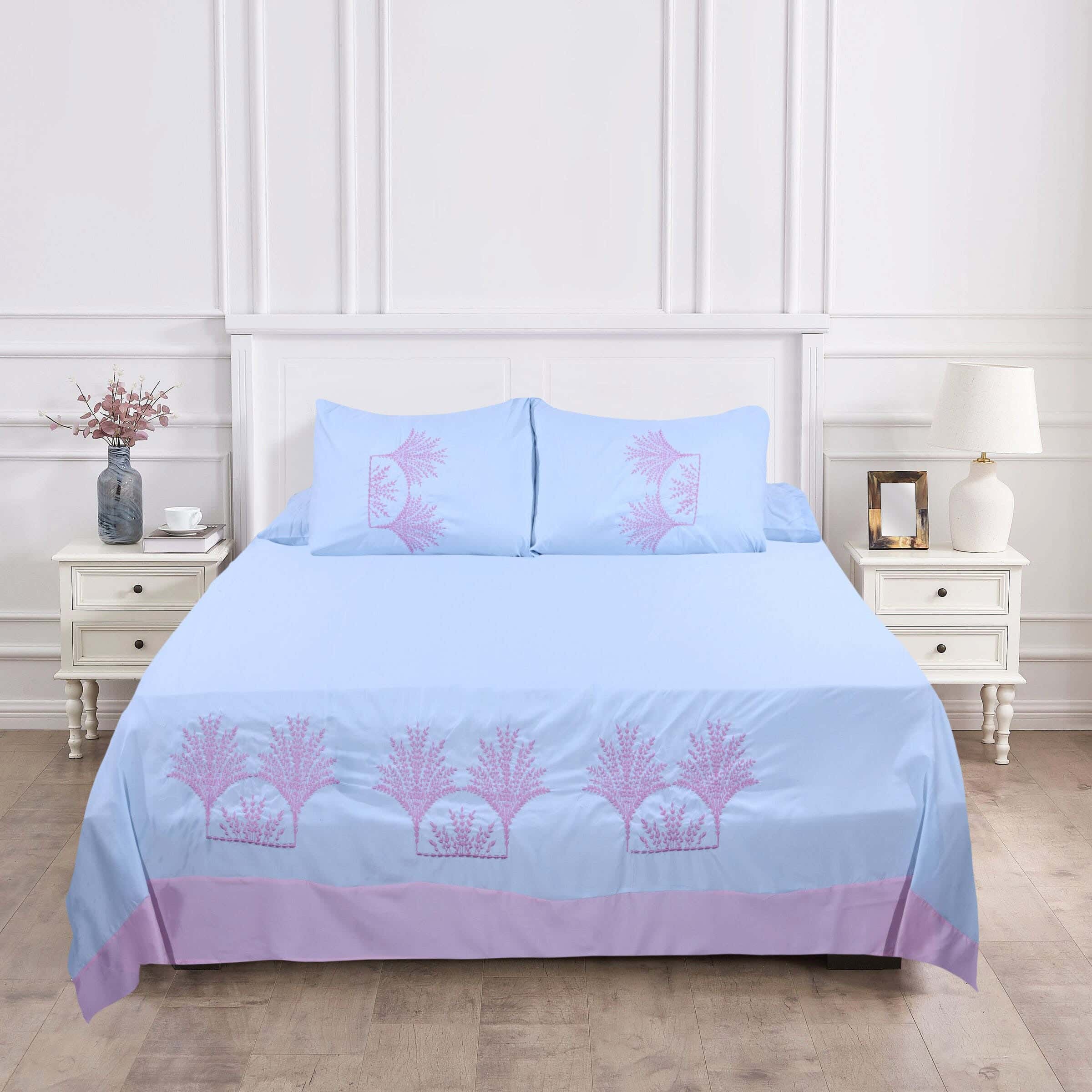 Instagold Microfiber Bedding Sheet Set, 4 Pieces, 240×240 cm, 1700 gm - Light Blue Pink