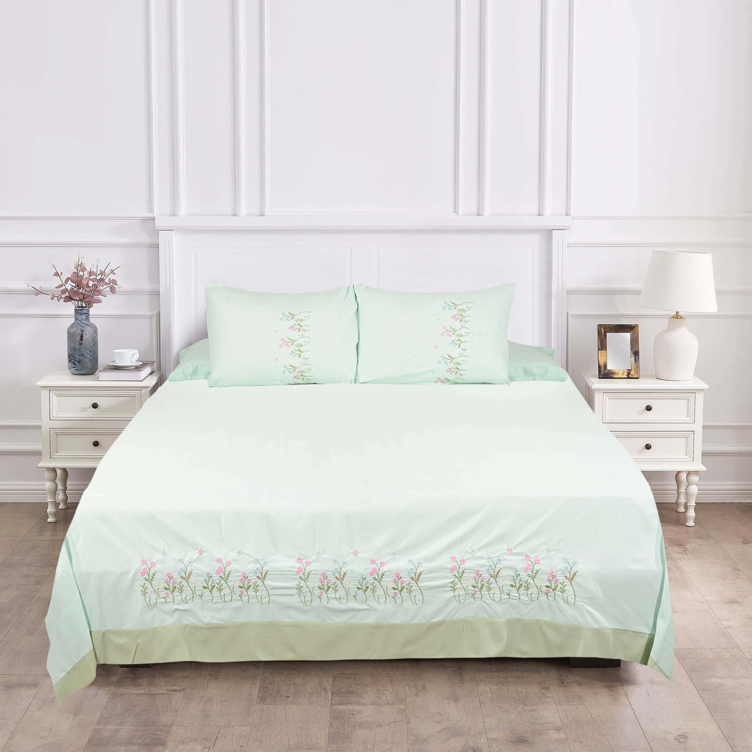 Instagold Microfiber Bedding Sheet Set, 4 pieces, 240×240 cm, 1650 gm - Light Green