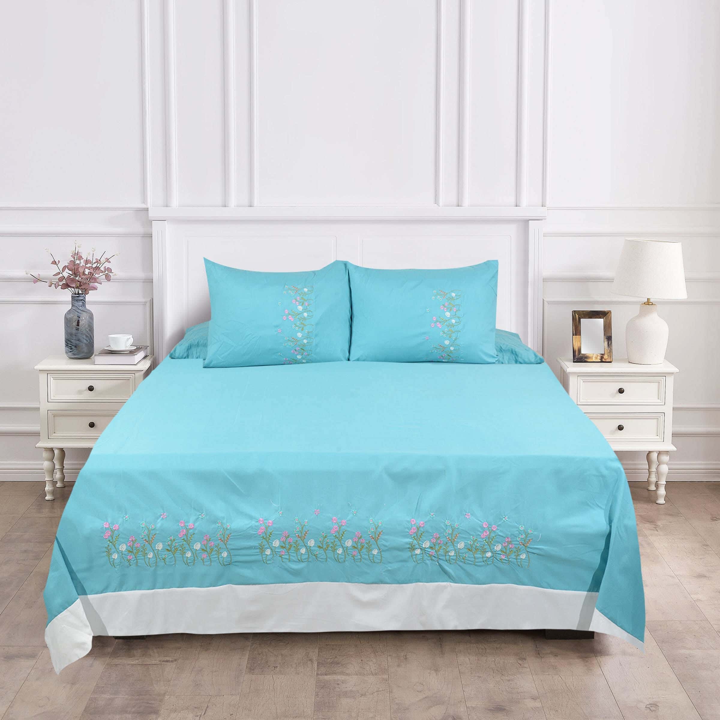 Instagold Microfiber Bedding Sheet Set, 4 pieces, 240×240 cm, 1650 gm - Turquoise