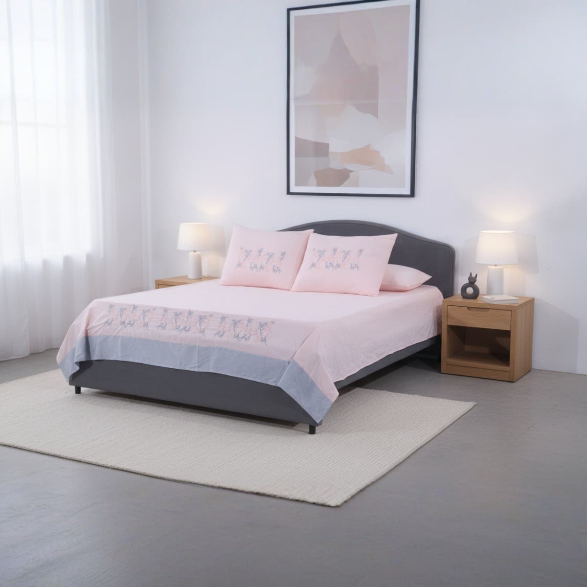 Instagold Embroidered Microfiber Bed Sheet Set, 4 Pieces, 240×240 cm, 1650 gm - Cashmere