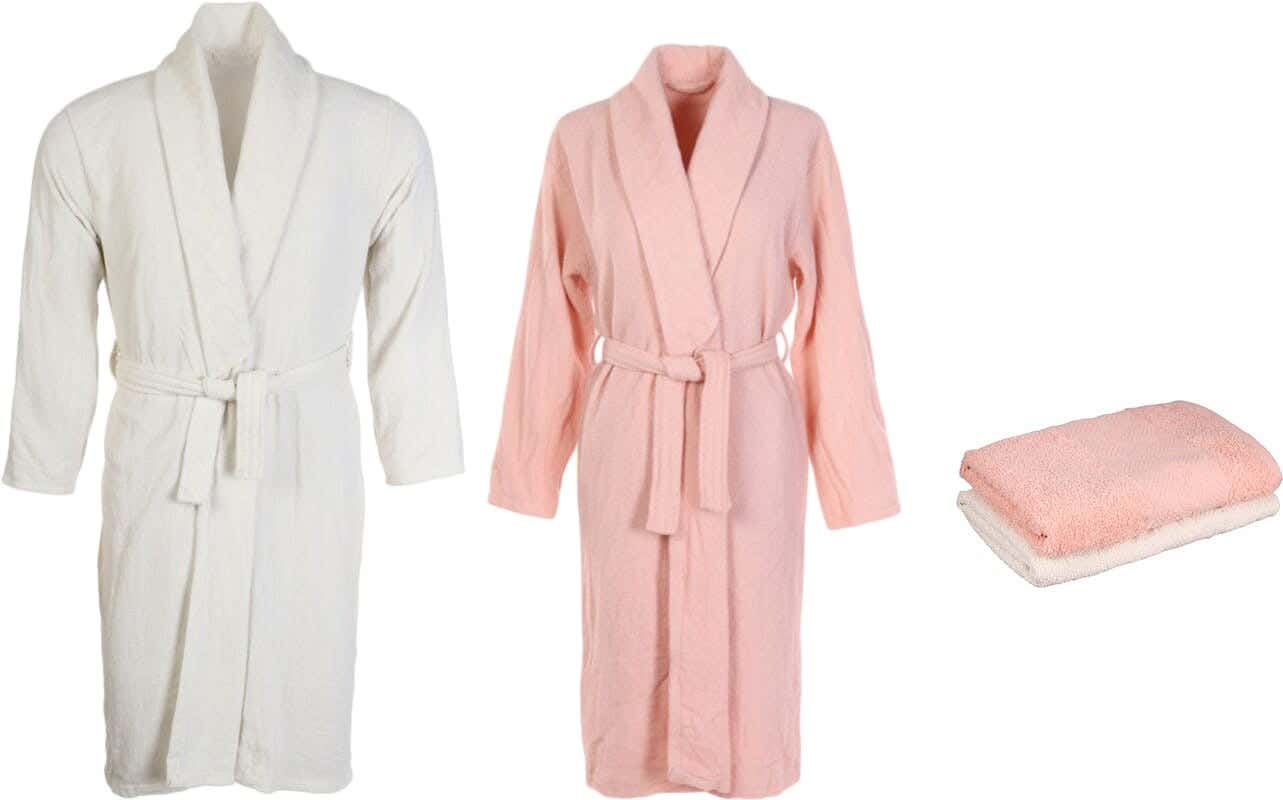 Trend Jacquard Bathrobe Set, 6 Pieces, 3600 grm Approx - Off White Rose