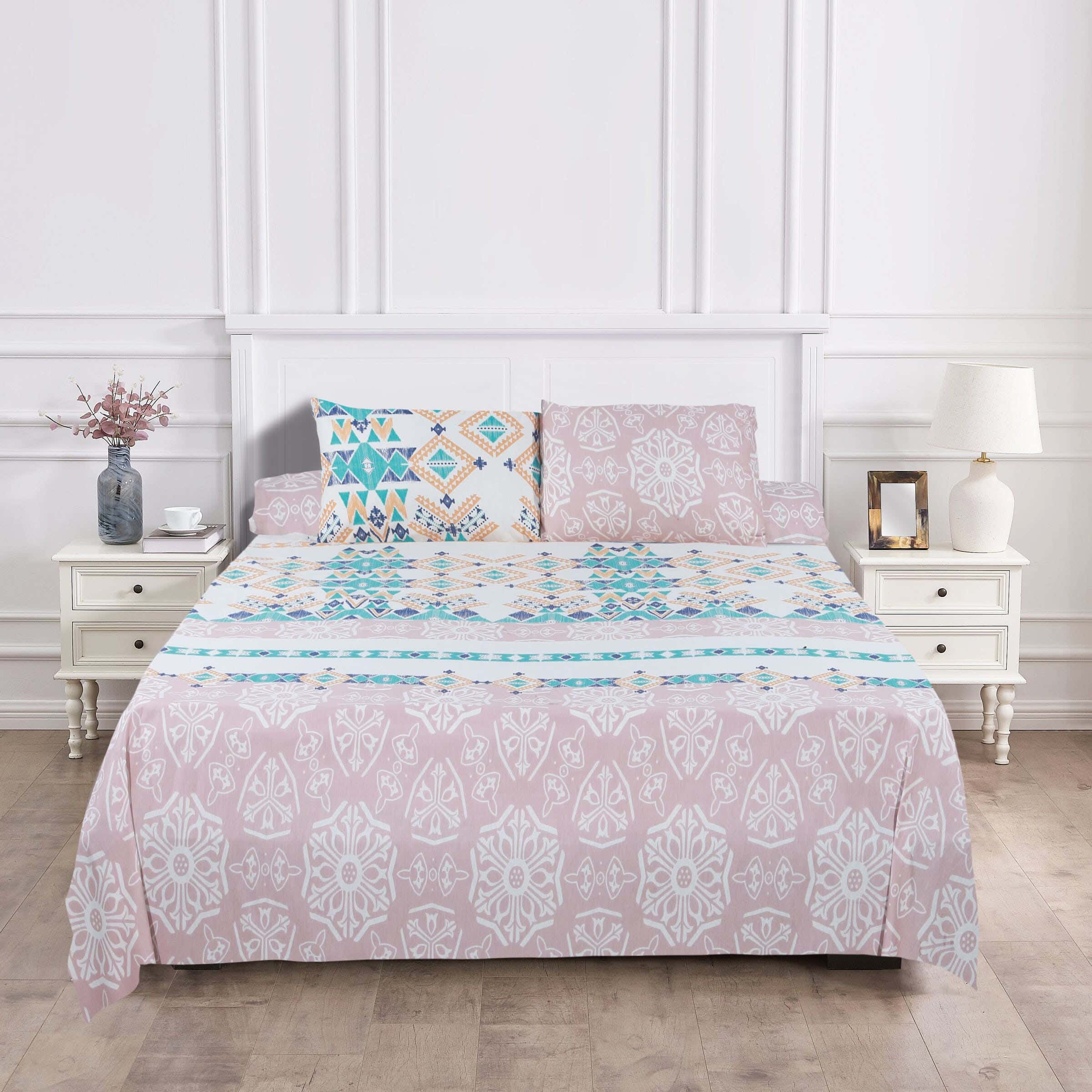 Lili Cotton Bed Sheet Set, 4 Pieces, 240×240 cm, 1900 gm - Multicolor