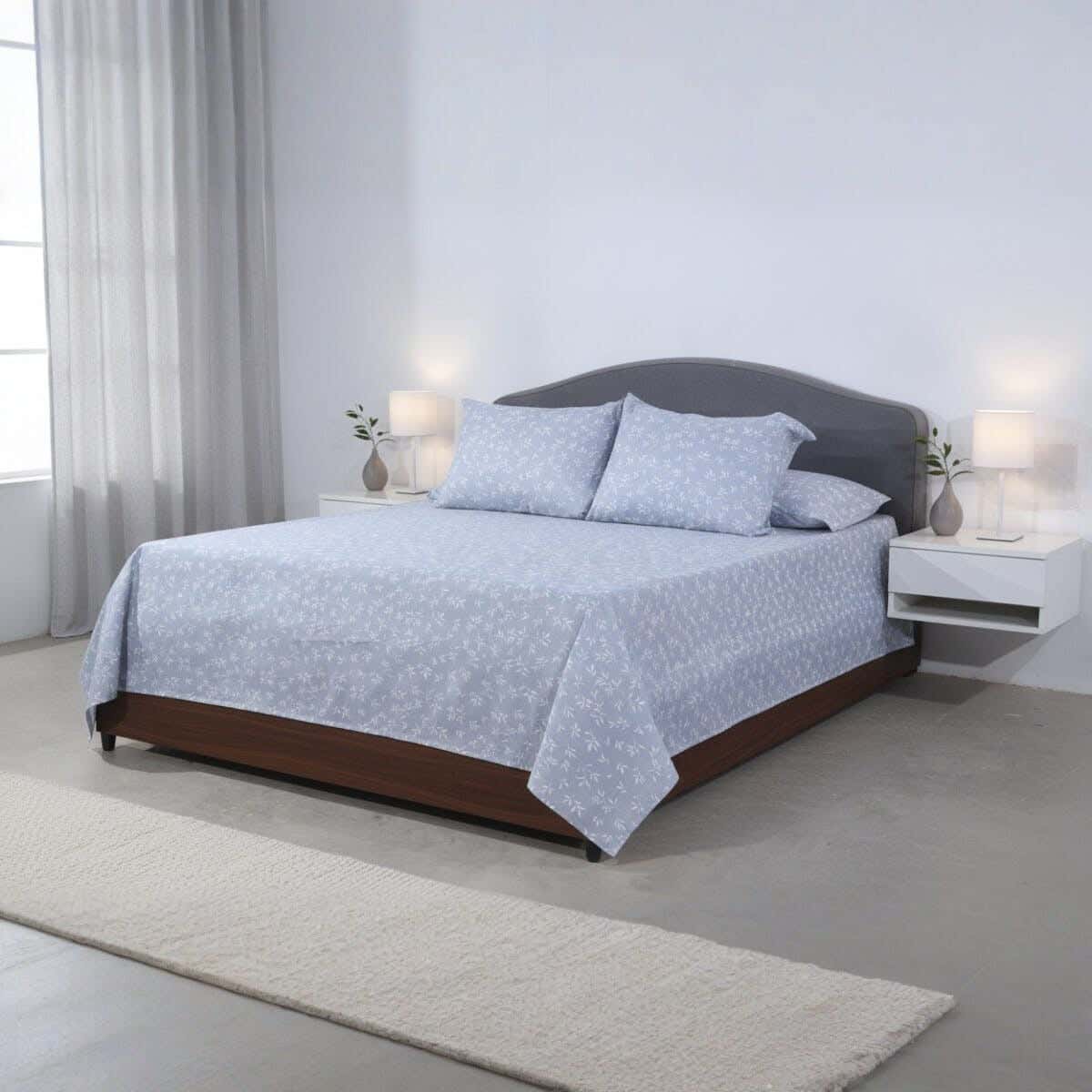 Lili Cotton Bed Sheet Set, 4 Pieces, 240×240 cm, 1900 gm - Light Grey