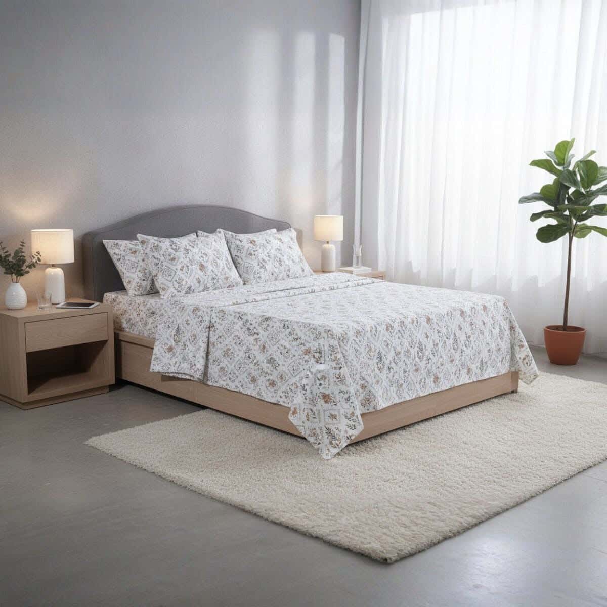 Lili Cotton Bed Sheet Set, 4 Pieces, 240×240 cm, 1900 gm - Multicolor