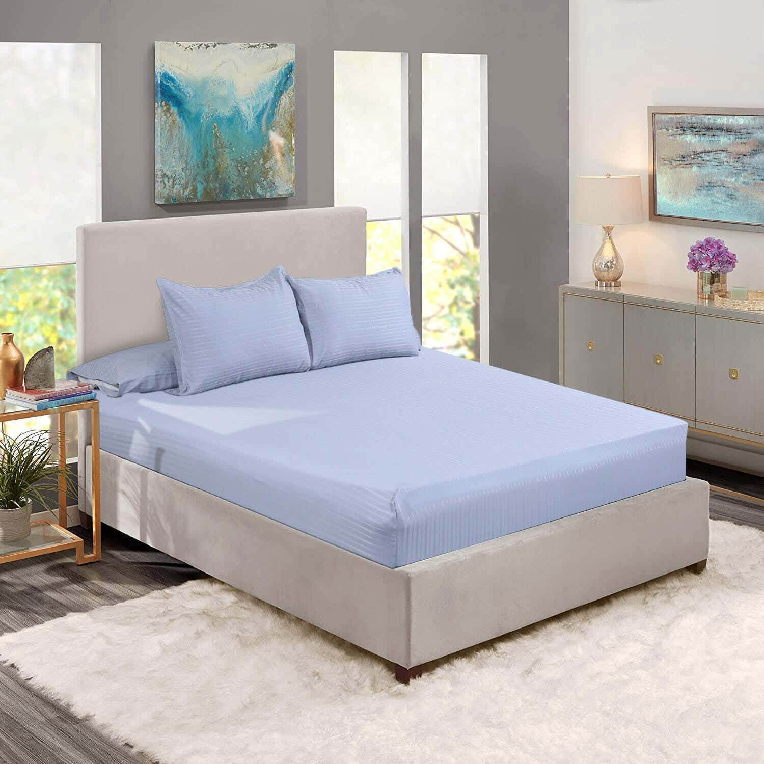 Lili Cotton Elastic Bed Sheet Set, 4 Pieces, 160×200 cm, 1300 gm - Light Grey