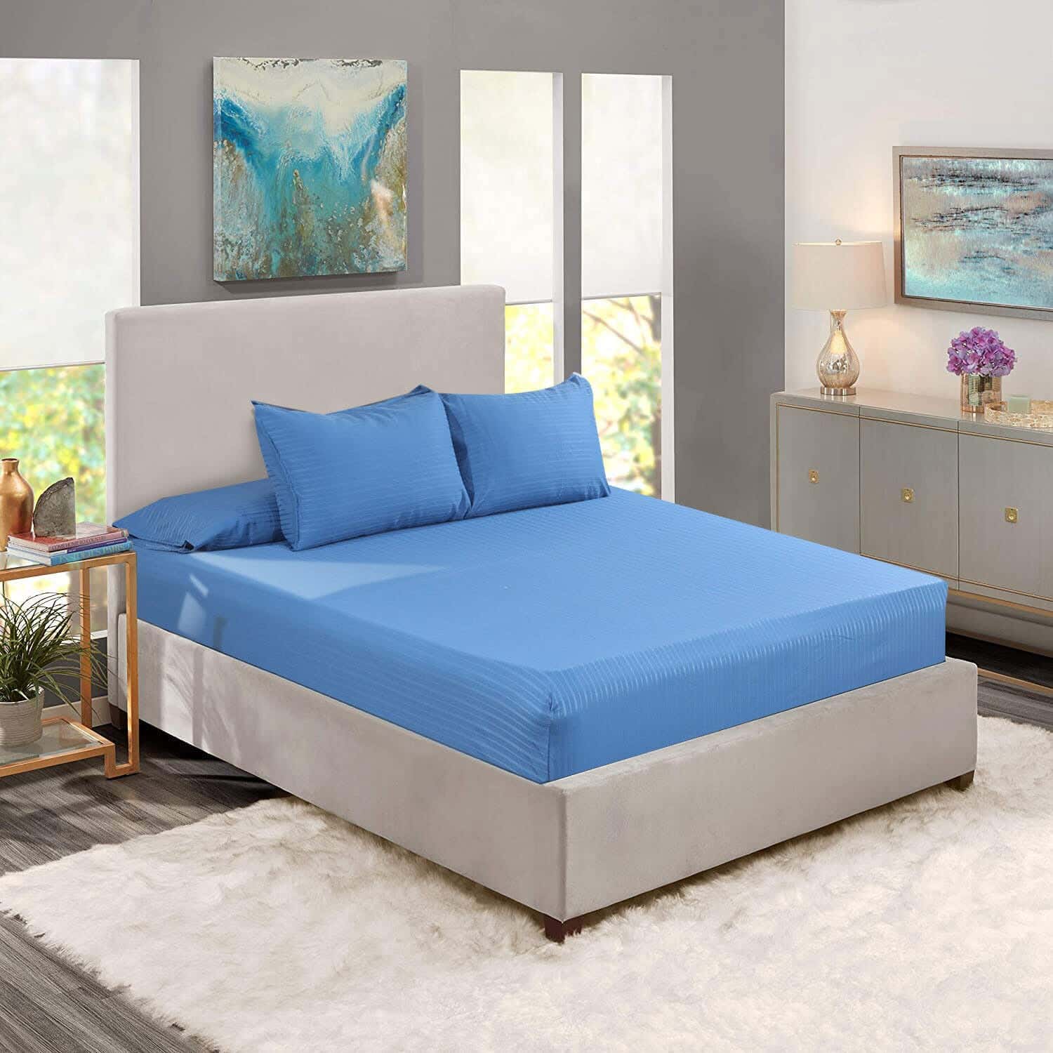 Lili Cotton Elastic Bed Sheet Set, 4 Pieces, 160×200 cm, 1300 gm - Petrol