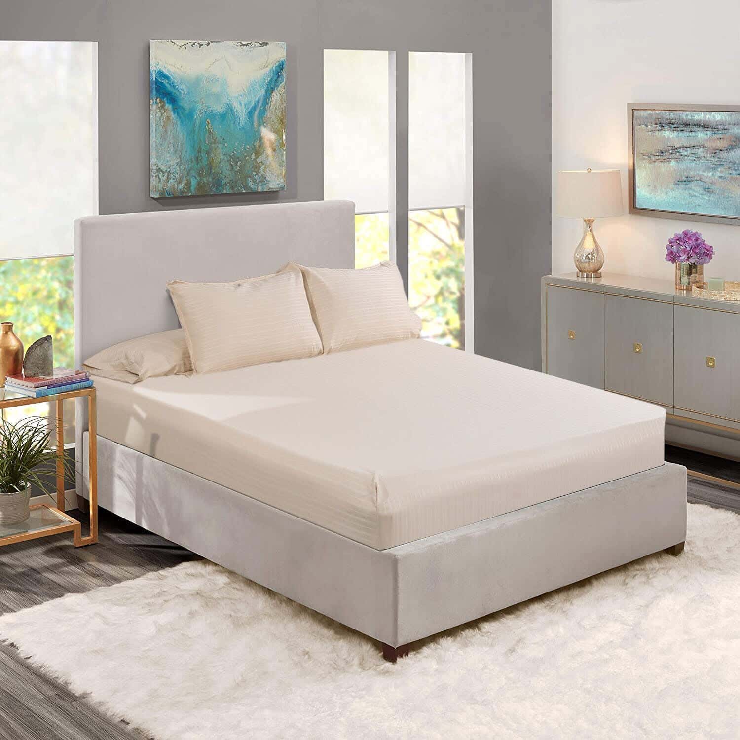 Lili Cotton Elastic Bed Sheet Set, 4 Pieces, 200×180 cm, 1350 gm - Beige