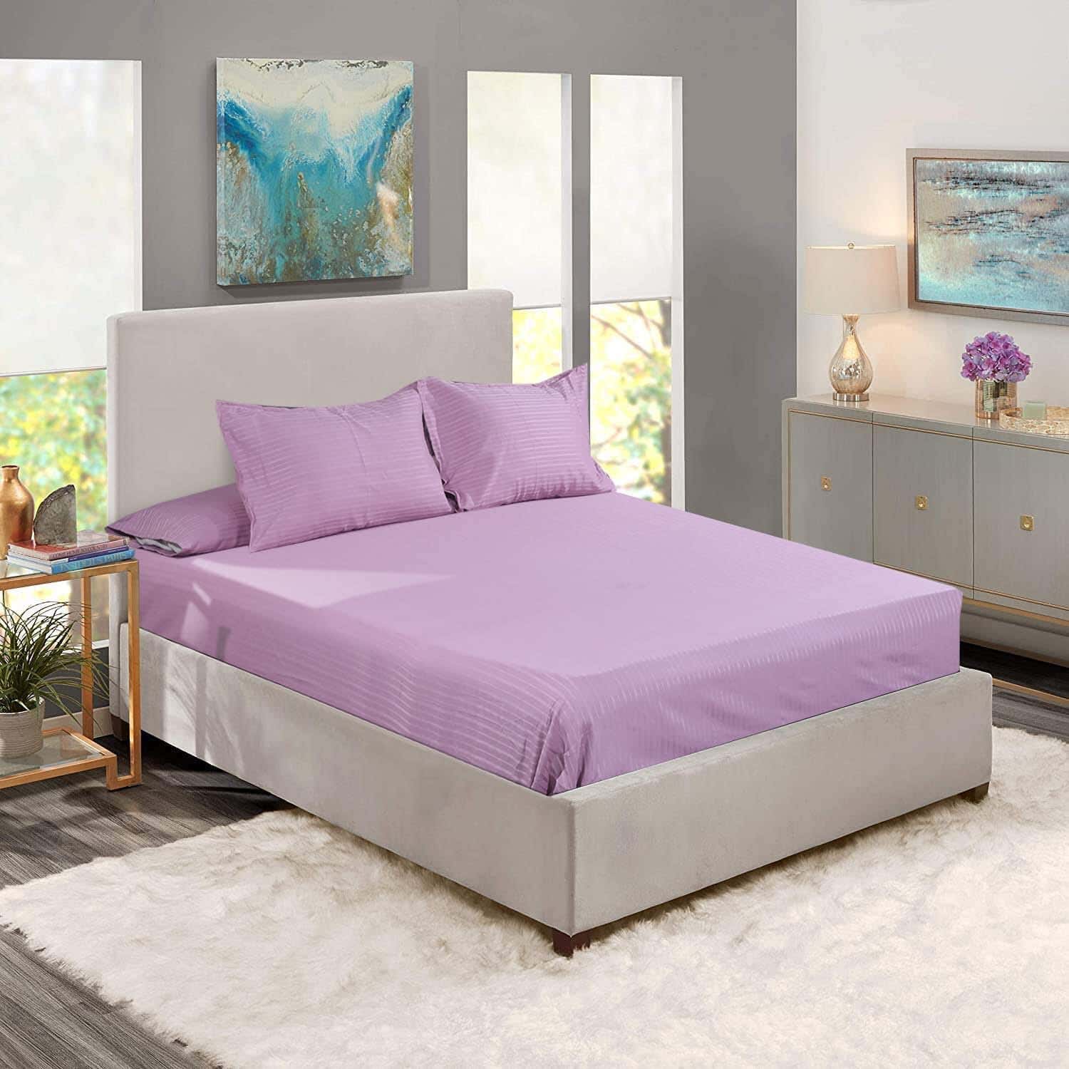 Lili Cotton Elastic Bed Sheet Set, 4 Pieces, 200×180 cm, 1350 gm - Mauve