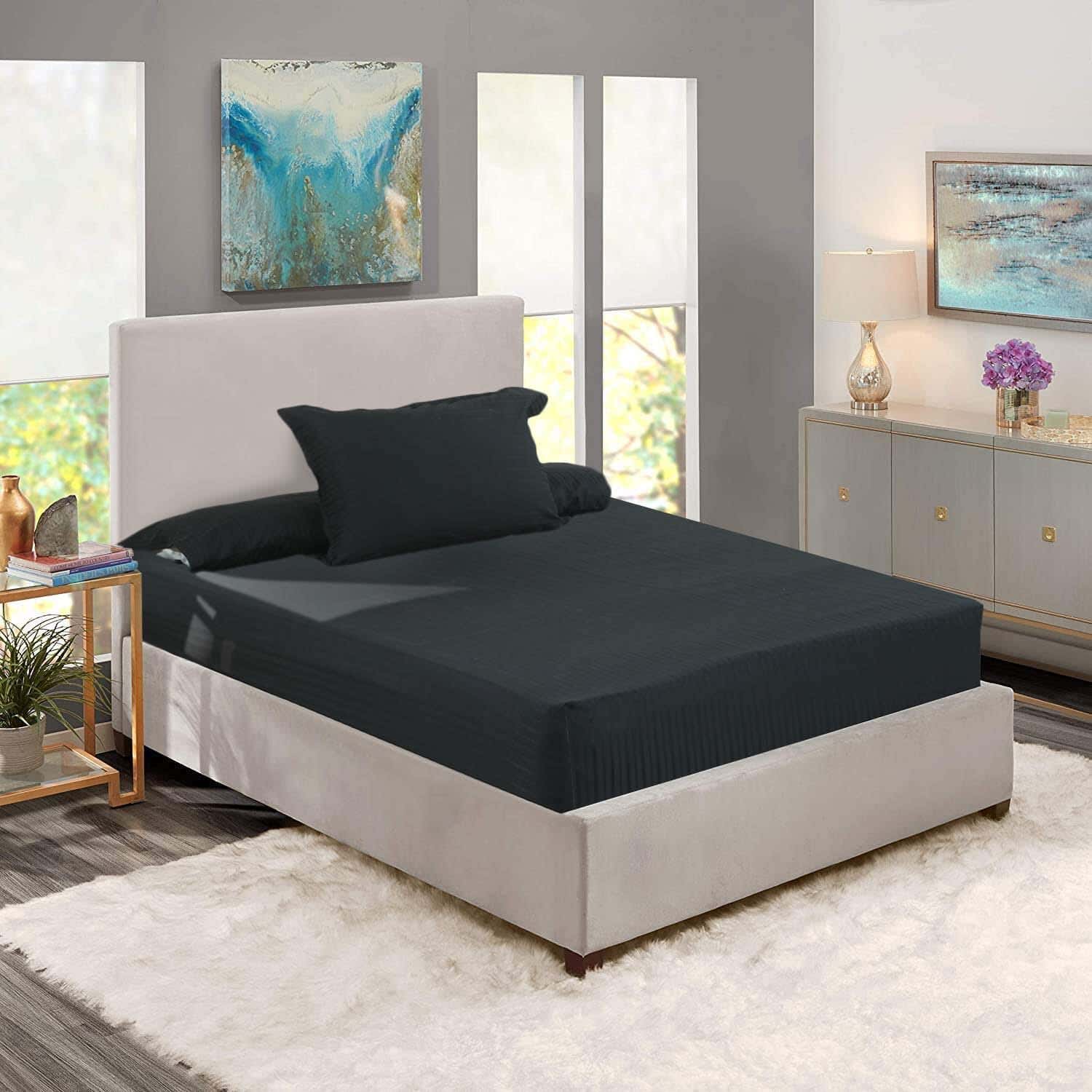 Lili Cotton Elastic Bed Sheet Set, 6 Pieces, 200×120 cm, 2000 gm - Black