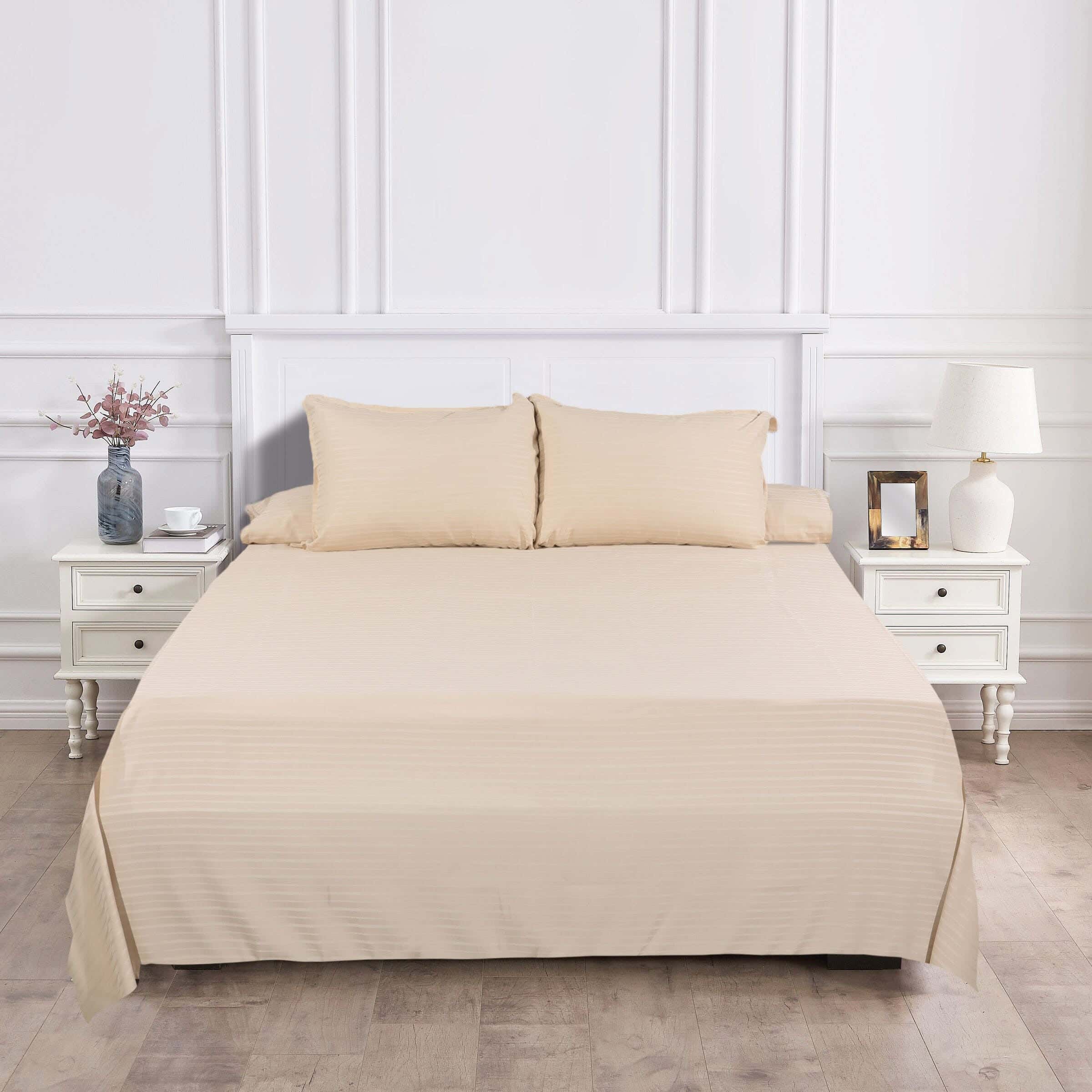 Lili Cotton Bed Sheet Set, 4 Pieces, 240×260 cm, 1400 gm - Beige