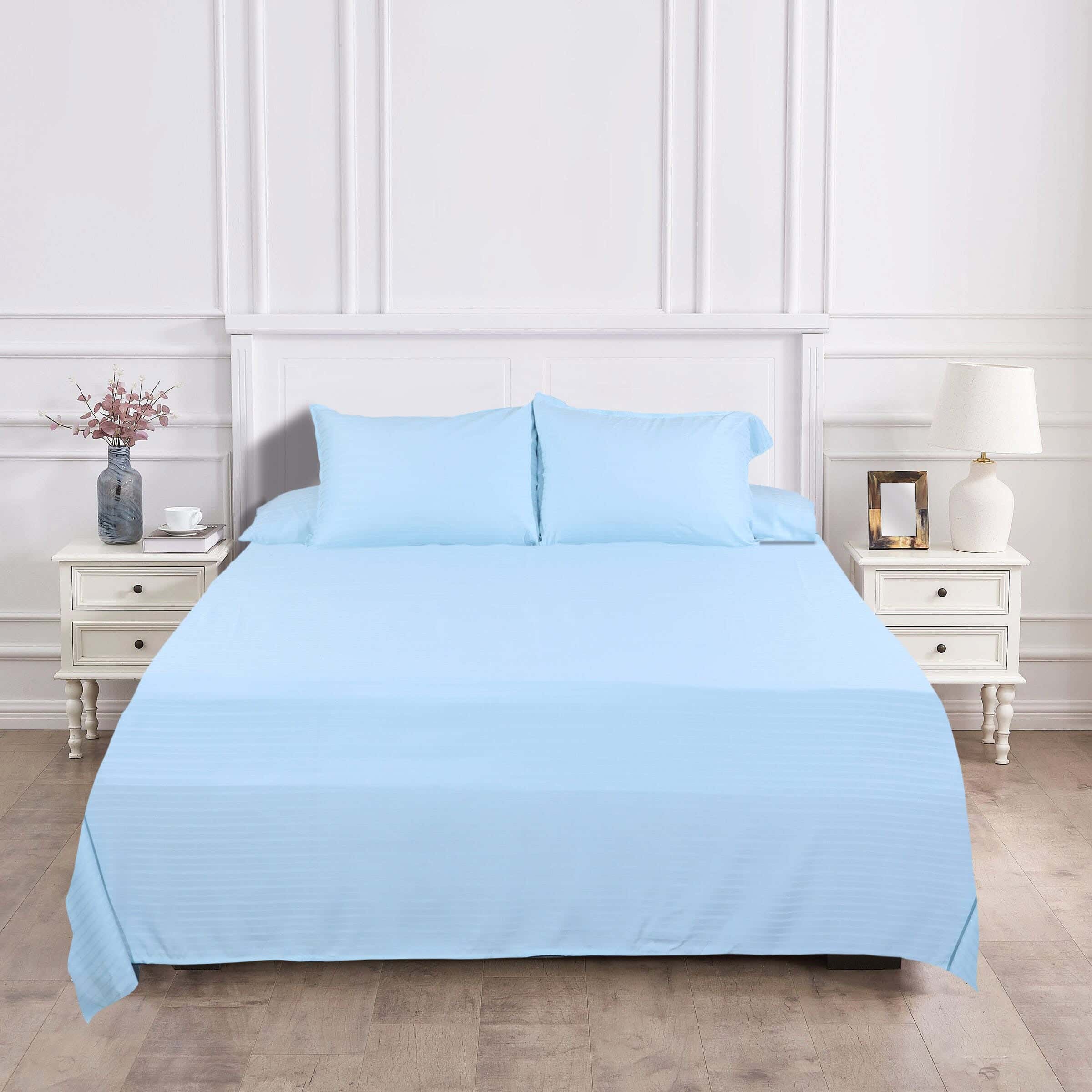 Lili Cotton Bed Sheet Set, 4 Pieces, 240×260 cm, 1400 gm - Light Blue