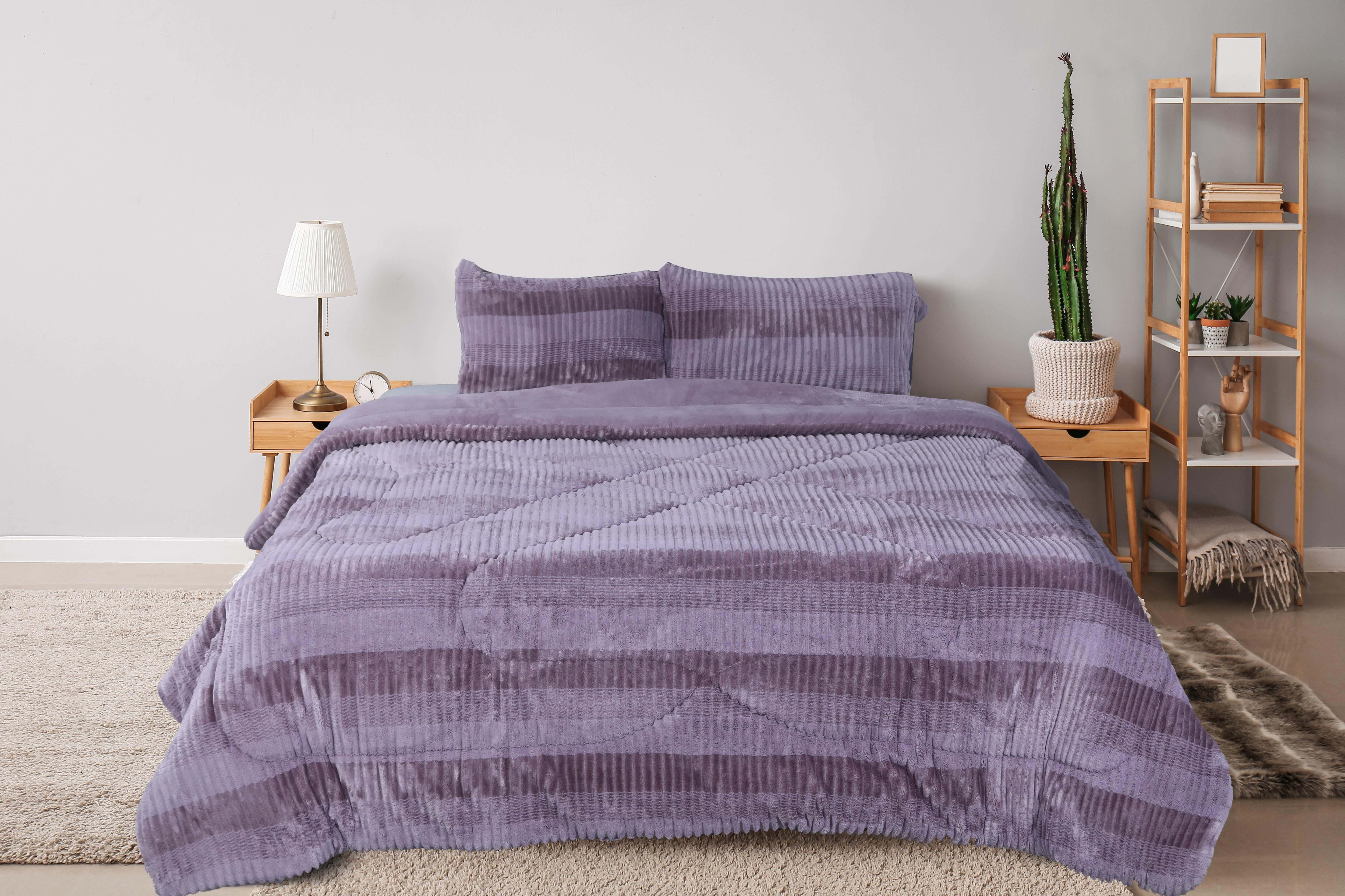White Gold Fur Quilt Set, 3 Pieces, 240×260 cm, 7450 gm - Mauve