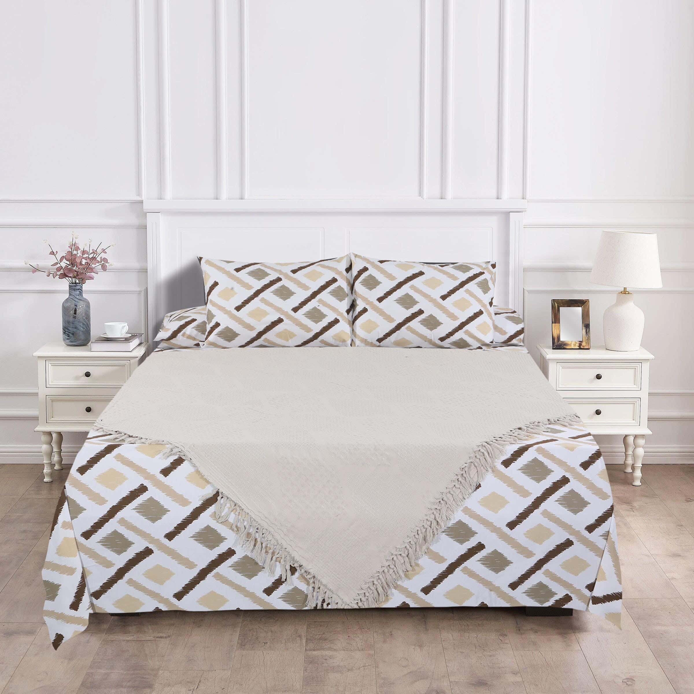Lili Cotton Comforter and Bed Sheet Set, 5 Pieces, 3000 gm - Beige
