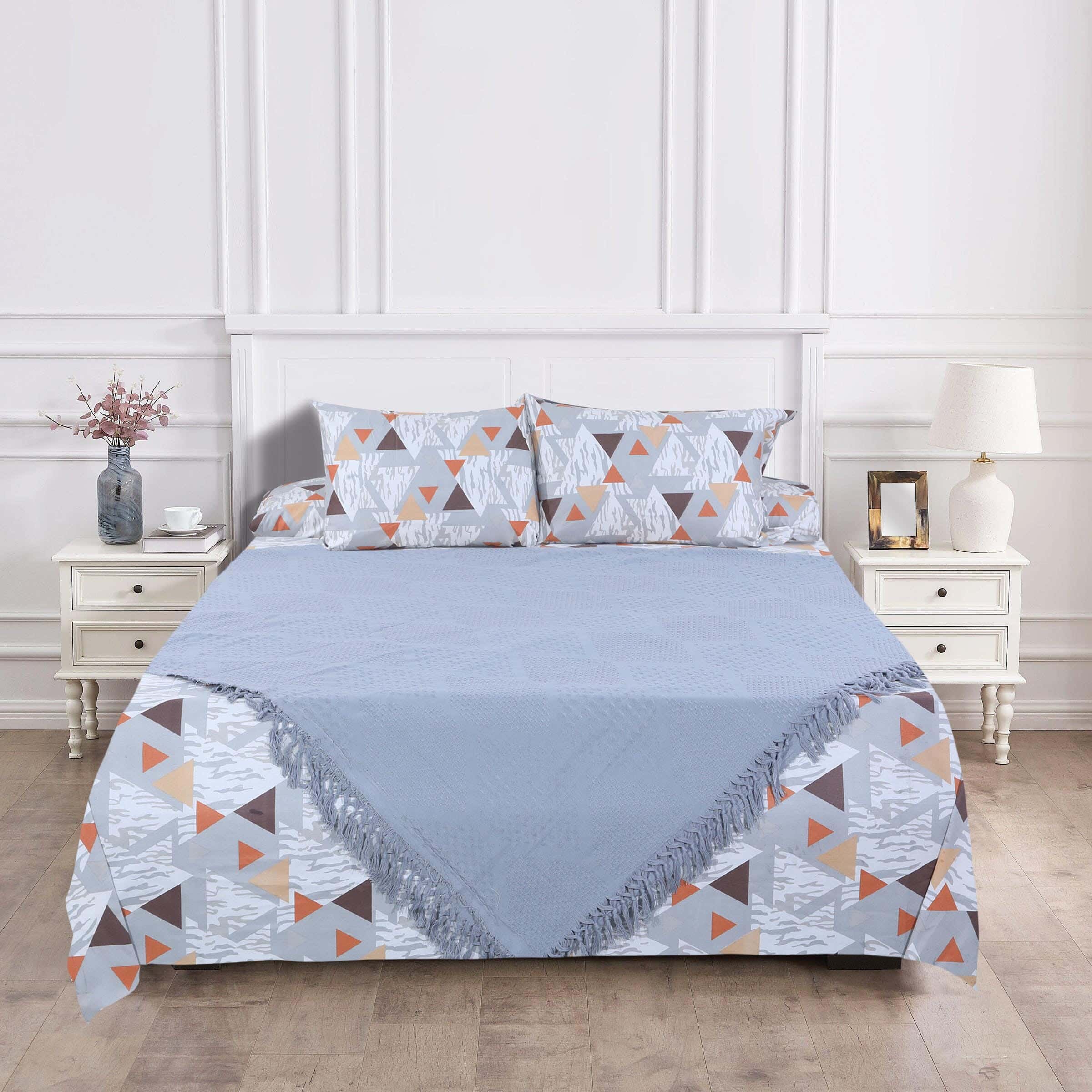 Lili Cotton Comforter and Bed Sheet Set, 5 Pieces, 3000 gm - Grey