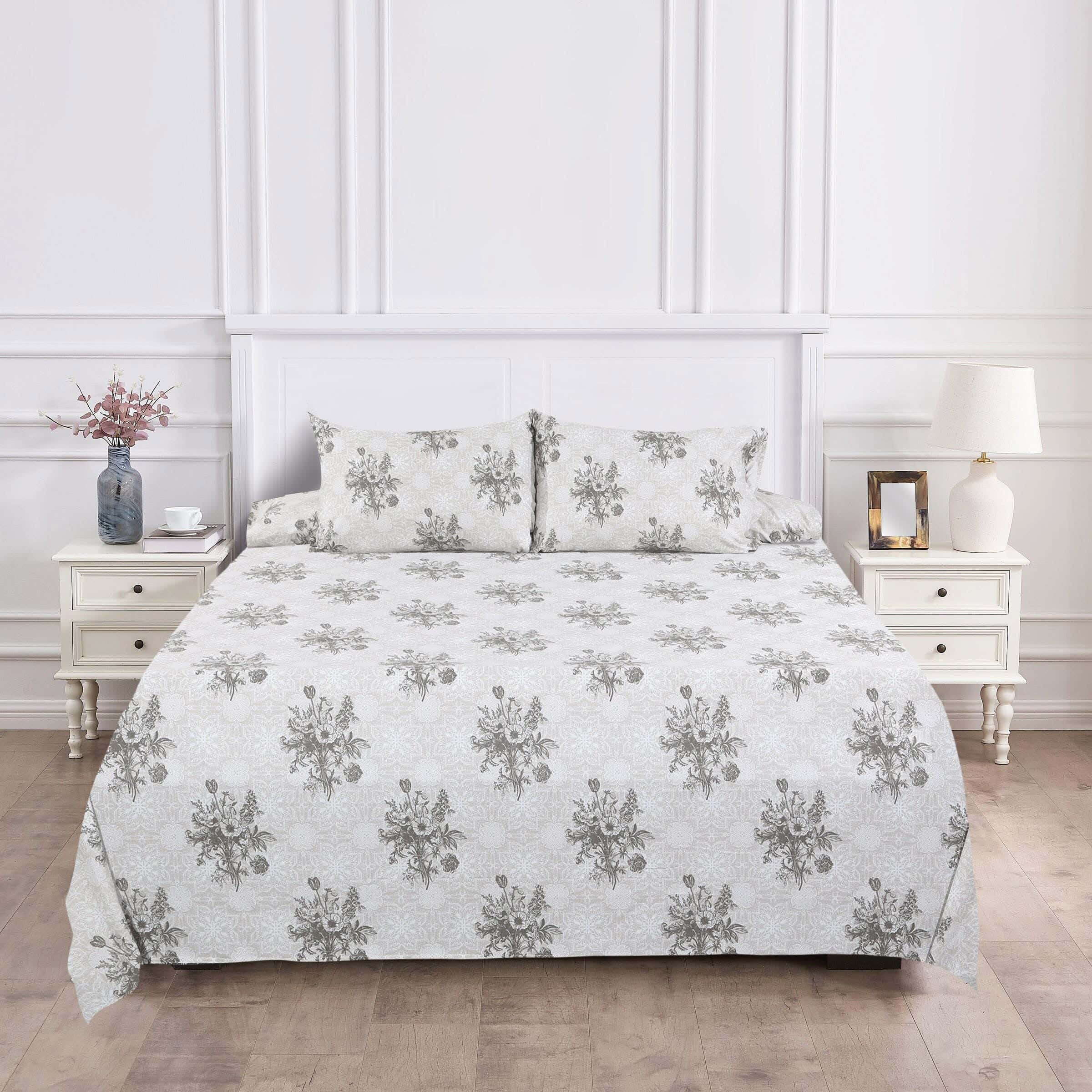 Raha Cotton Bed Sheet Set, 4 Pieces, 240×260 cm, 1500 grams - Beige