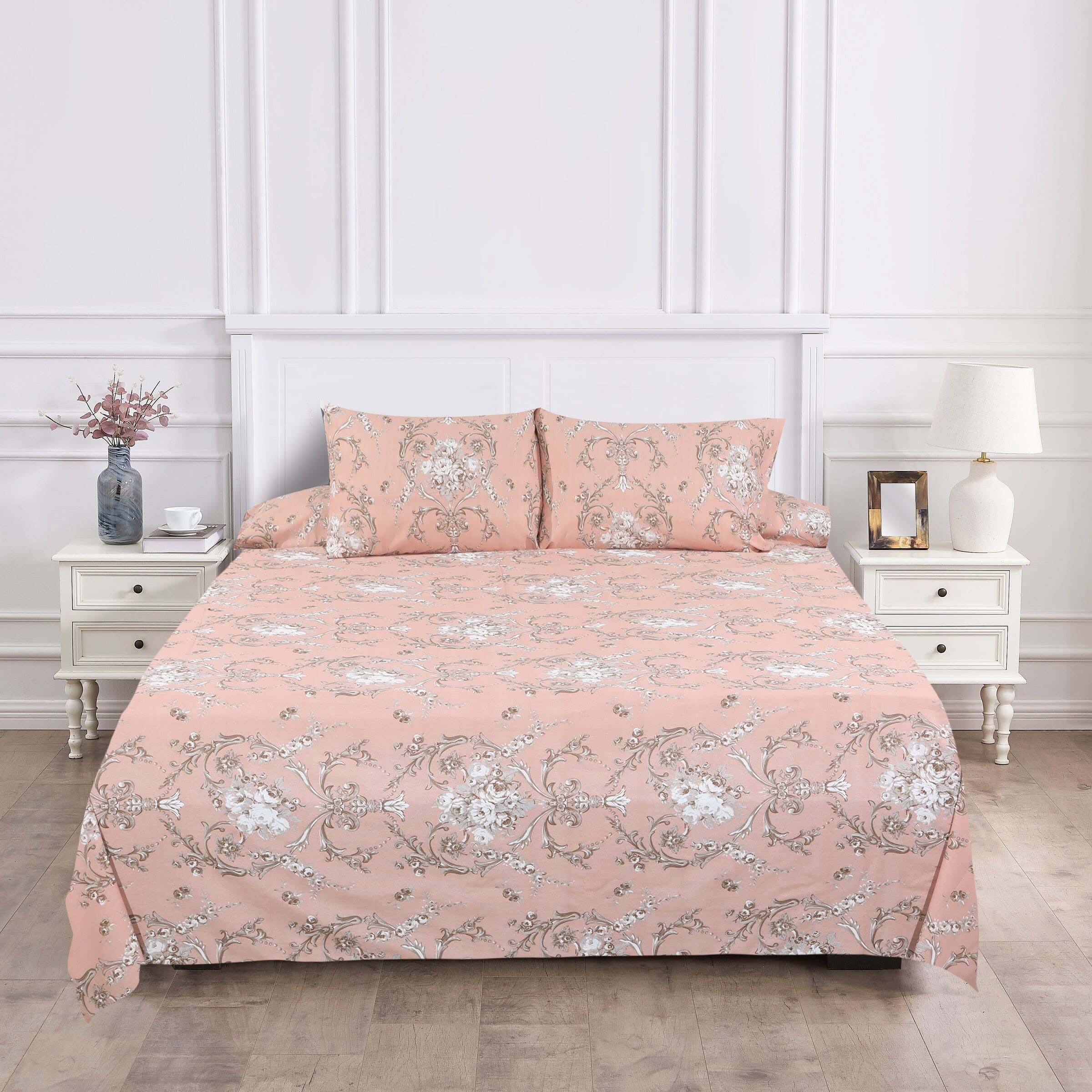 Raha Cotton Bed Sheet Set, 4 Pieces, 240×260 cm, 1500 grams - Light Orange