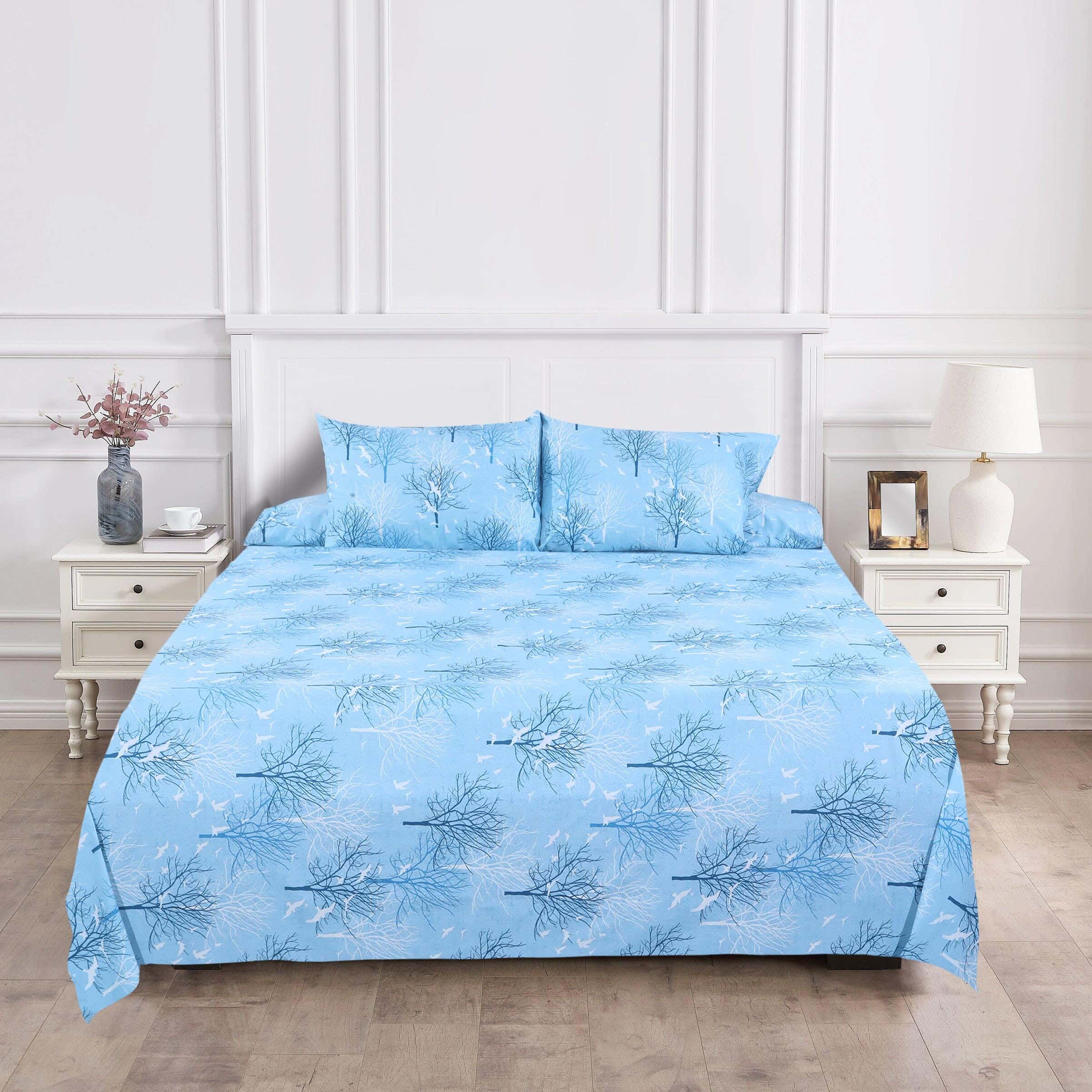 Raha Cotton Bed Sheet Set, 4 Pieces, 240×260 cm, 1500 grams - Light Blue