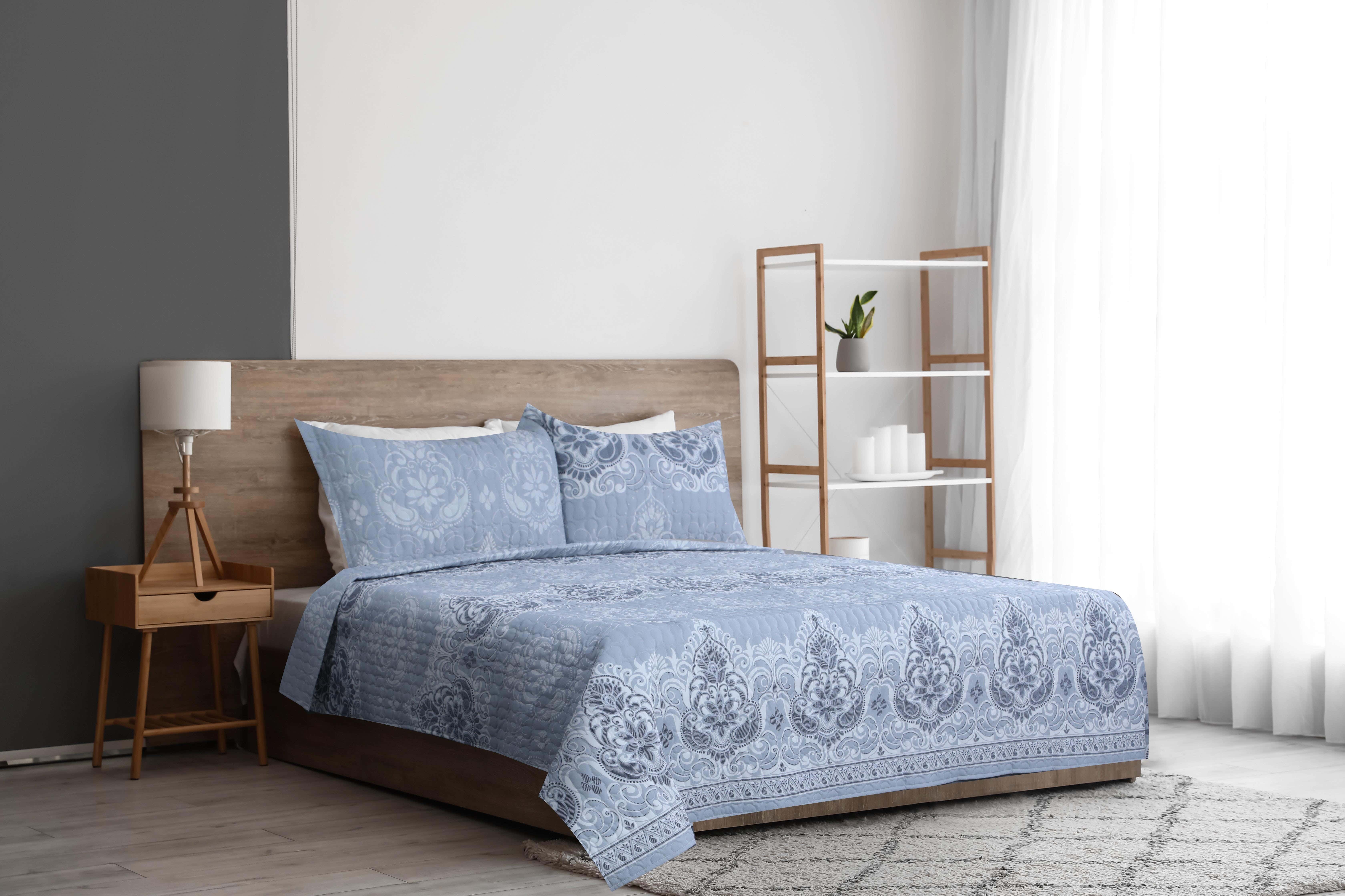 Raha Cotton Comforter Set, 3 Pieces, 220×240 cm, 2800 gm - Grey