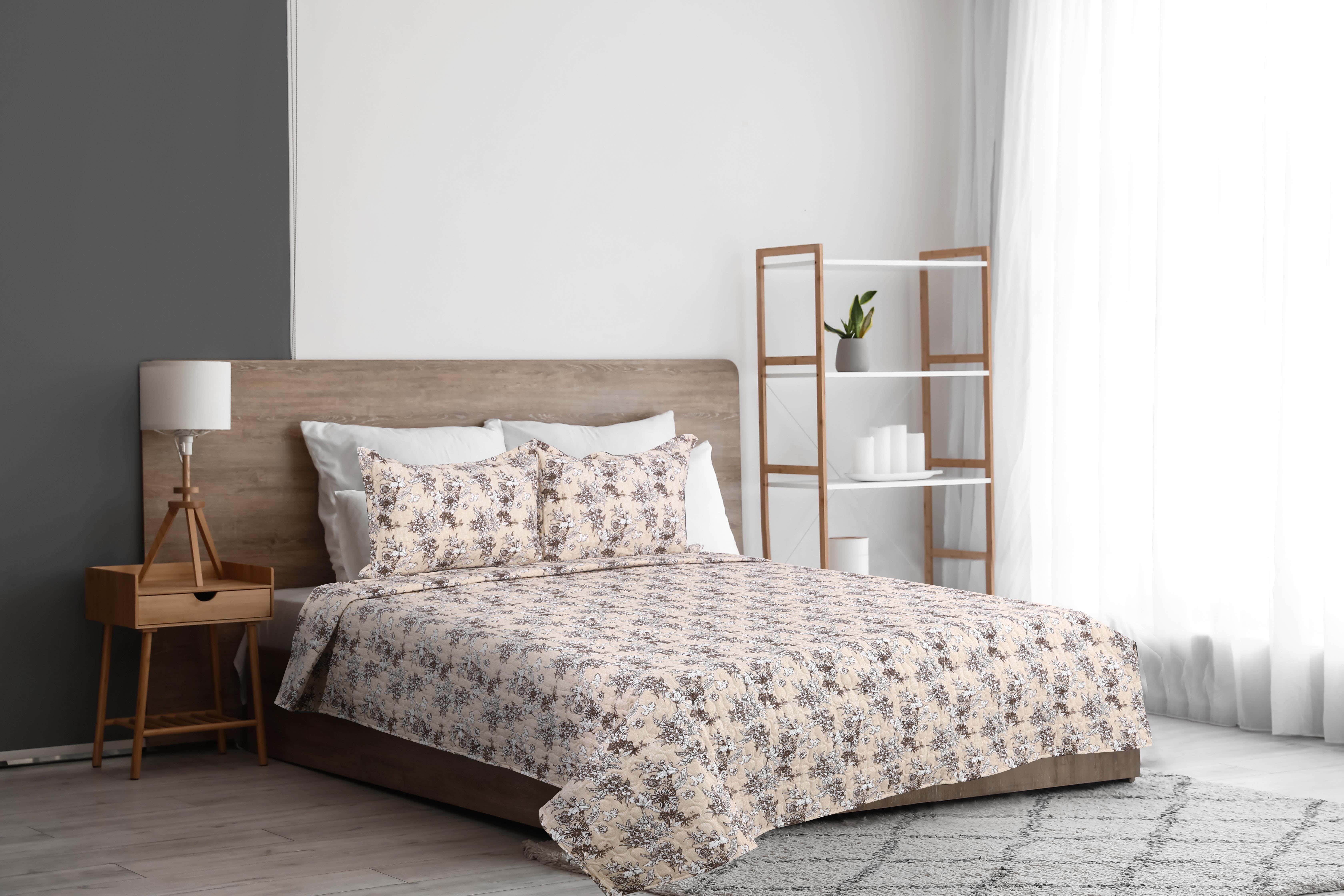 Raha Cotton Comforter Set, 3 Pieces, 220×240 cm, 2800 gm - Beige Brown