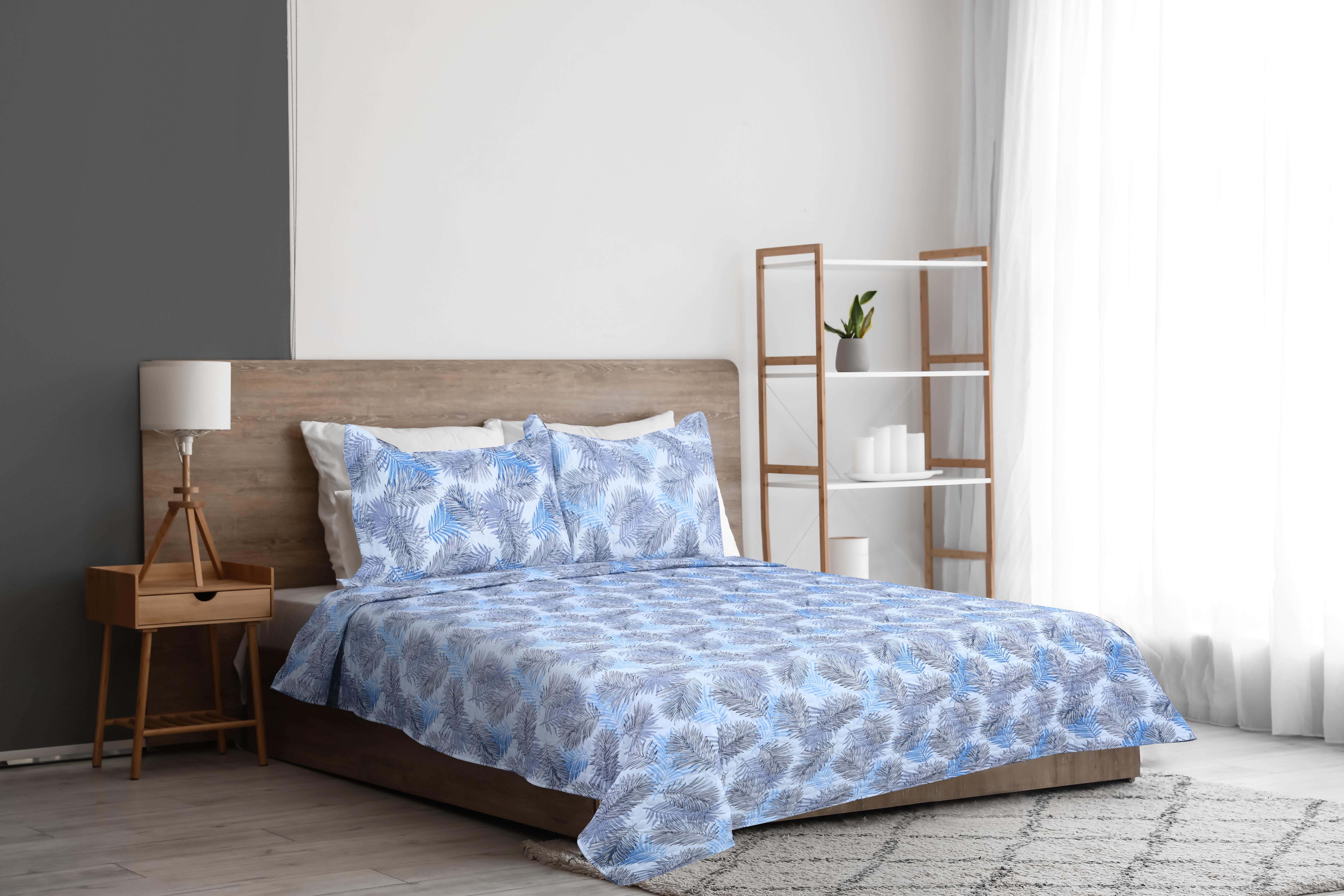 Raha Cotton Comforter Set, 3 Pieces, 220×240 cm, 2800 gm - Grey Blue