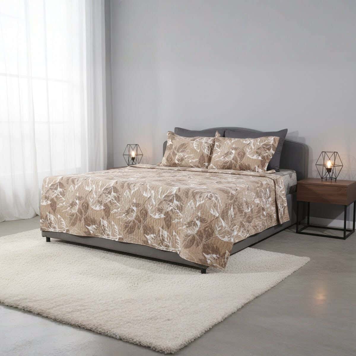 Raha Cotton Comforter Set, 3 Pieces, 220×240 cm, 2800 gm - Brown Beige