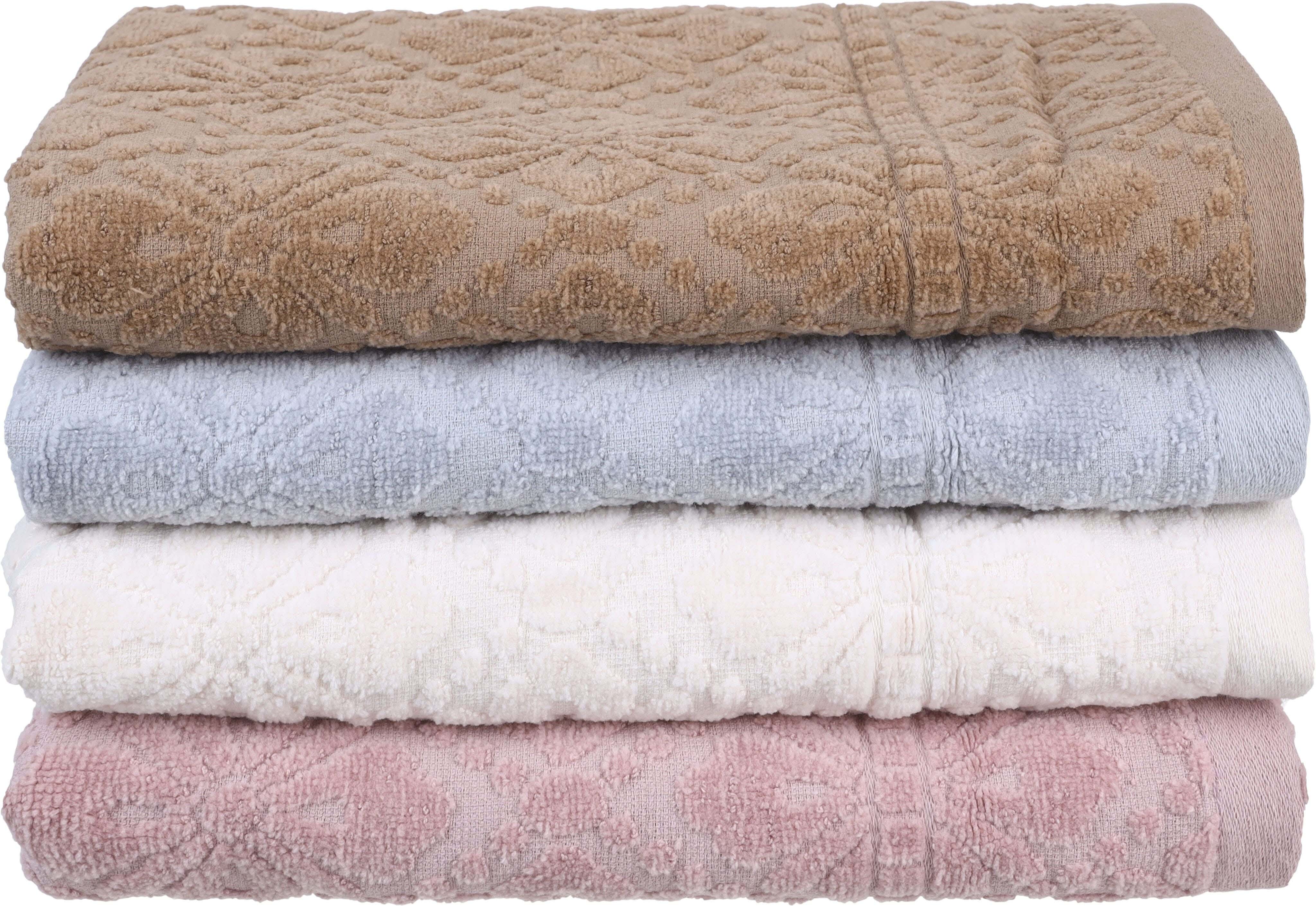 El KHERGAWY Cotton×Velvet Towel Set, 4 Pieces, 60×120 cm, approximately 350 grm - Multicolor