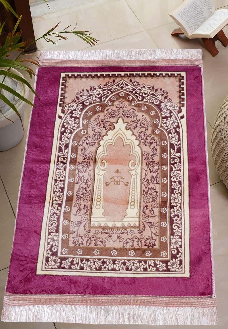 Velvet Prayer Mat Printed with Dots Back, 70×110 cm, approximately 550 grm - Cashmere Beige
