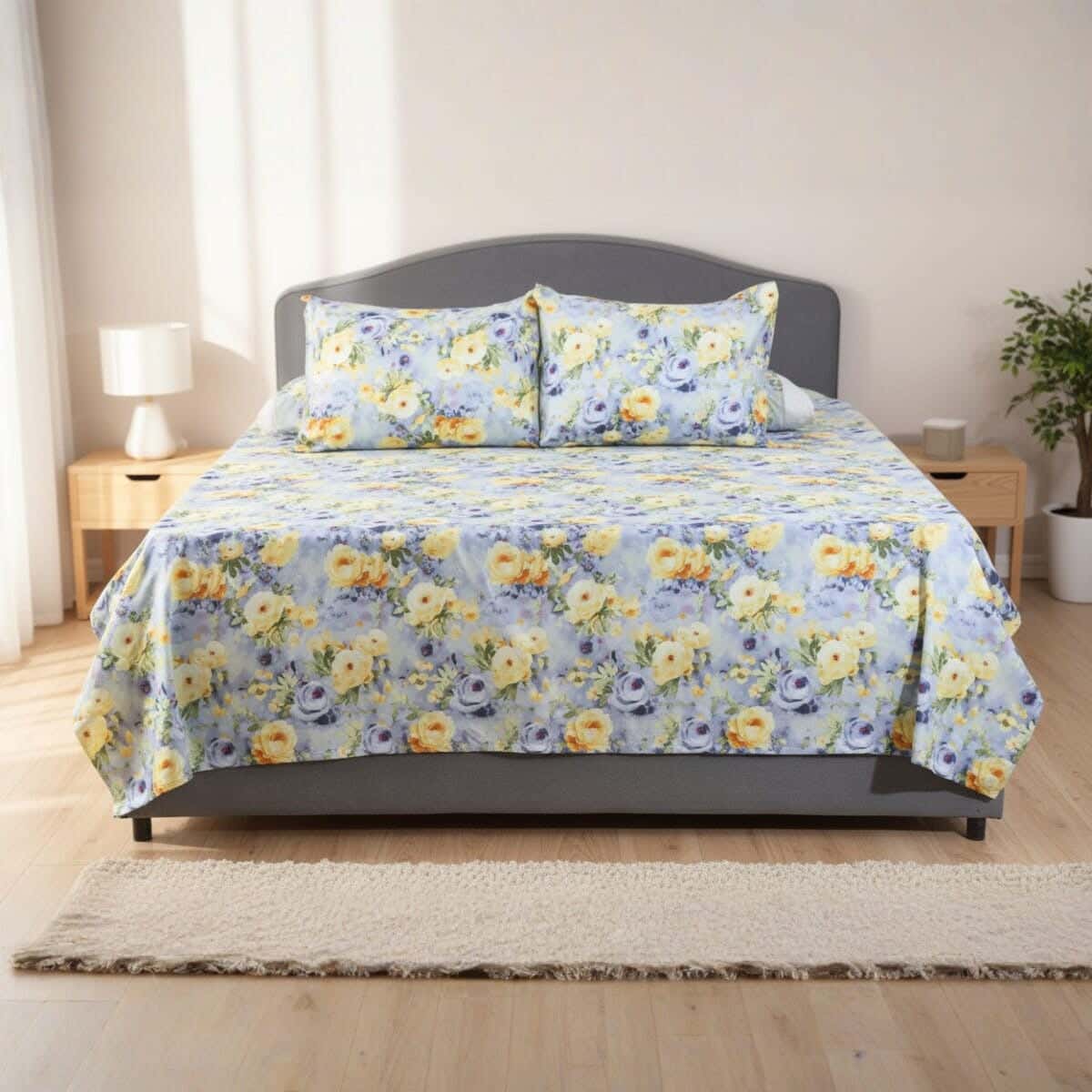 Shanghai Microfiber Bed Sheet Set, 4 Pieces, 210x235 cm, 1200 gm - Multicolor