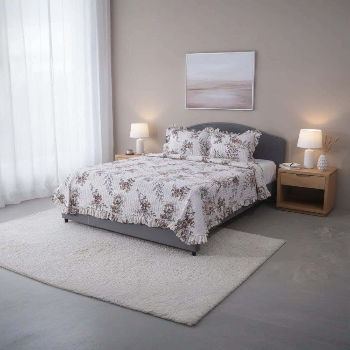 Golden Crown Microfiber Quilt Set with Cotton Filling, 3 Pieces, 250×230 cm, 4300 gm - Multicolor