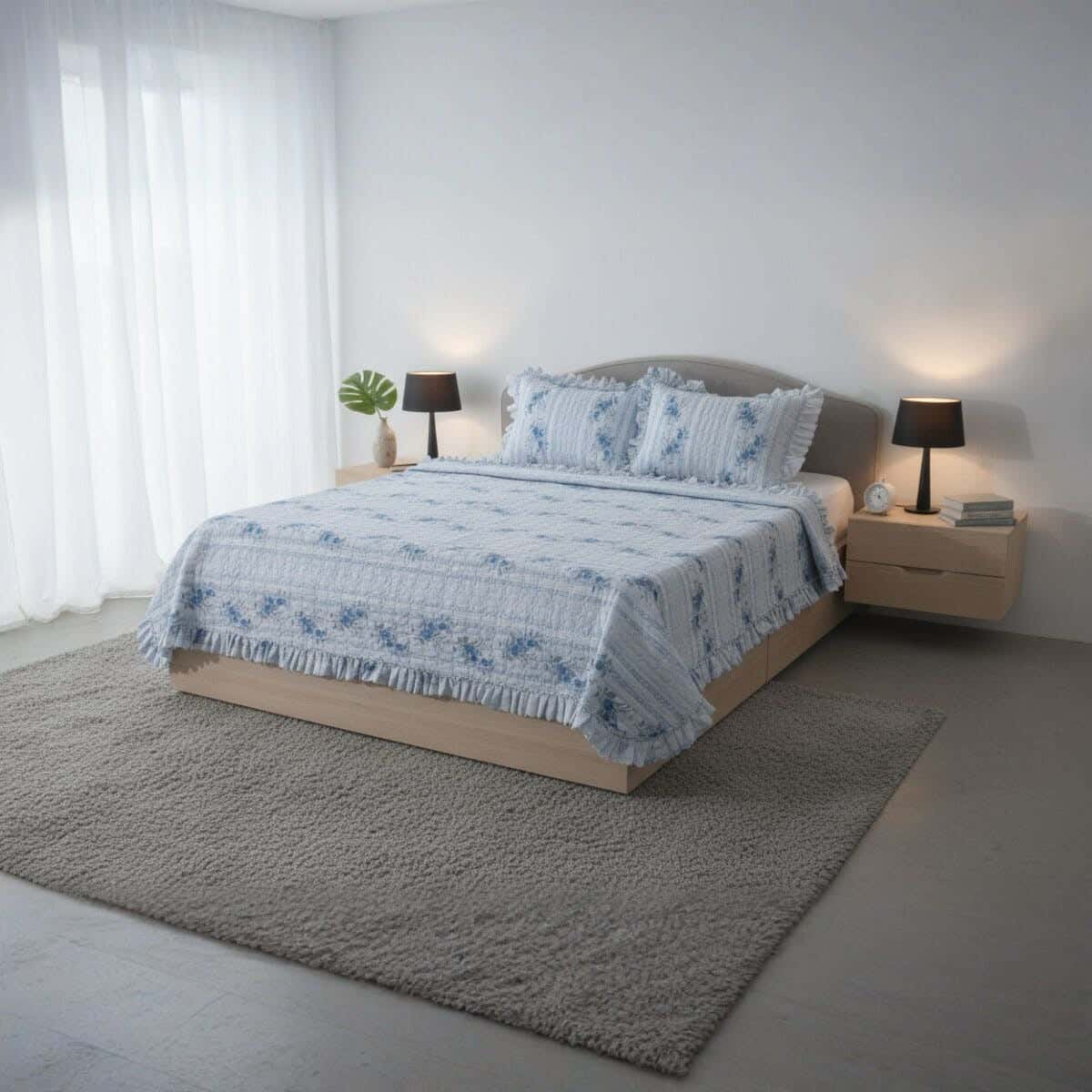 Golden Crown Microfiber Quilt Set with Cotton Filling, 3 Pieces, 250×230 cm, 4300 gm - Multicolor
