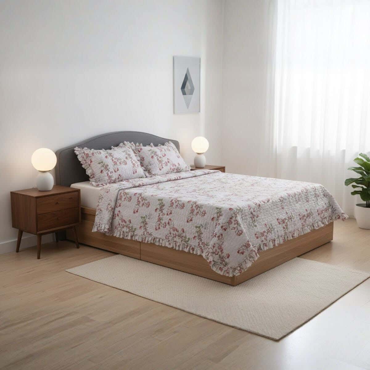 Golden Crown Microfiber Quilt Set with Cotton Filling, 3 Pieces, 250×230 cm, 4300 gm - Multicolor