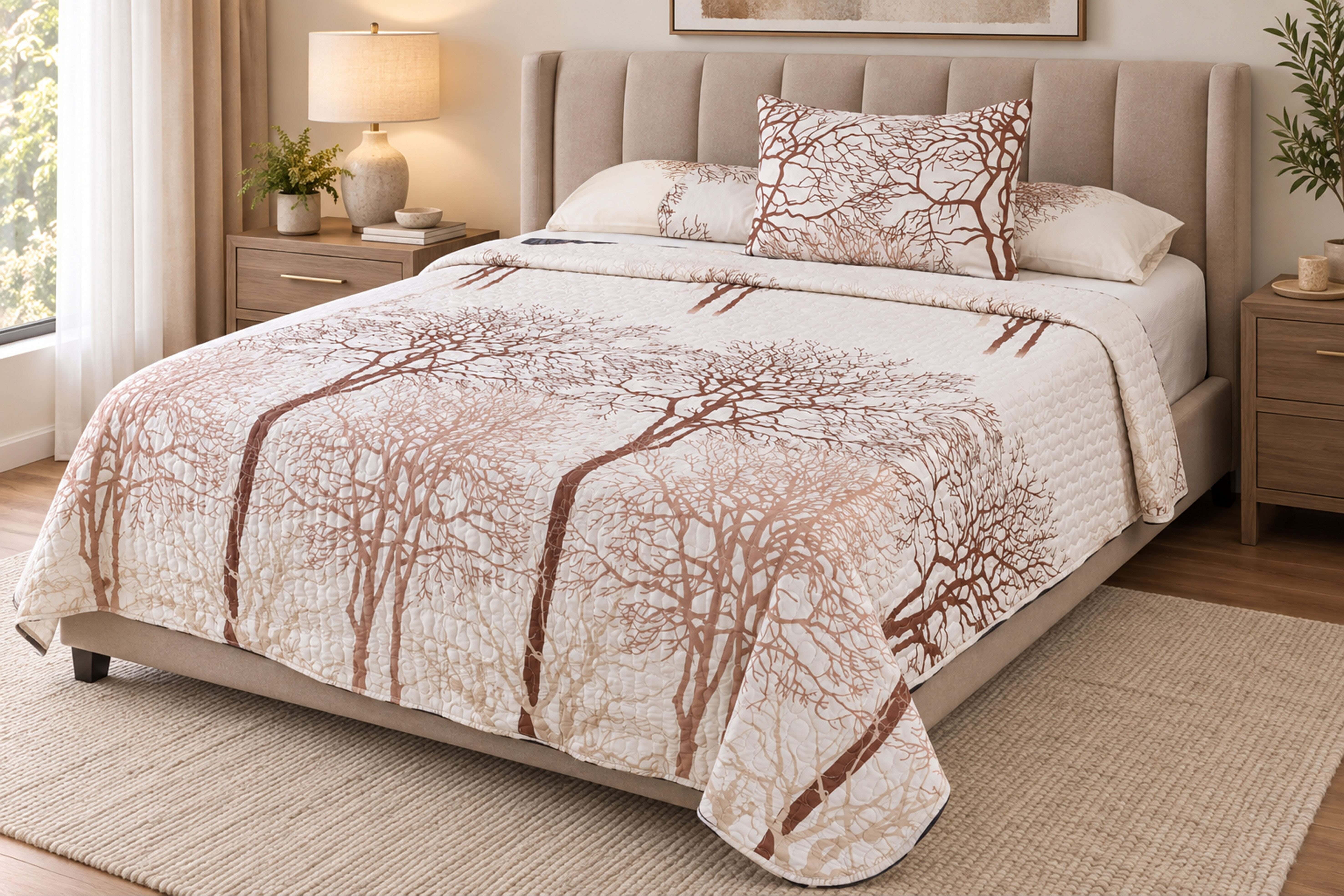 Golden Crown Microfiber Youth Blanket Set with Cotton Filling, 6 Pieces, 240x180 cm, 5450 gm - Brown Beige