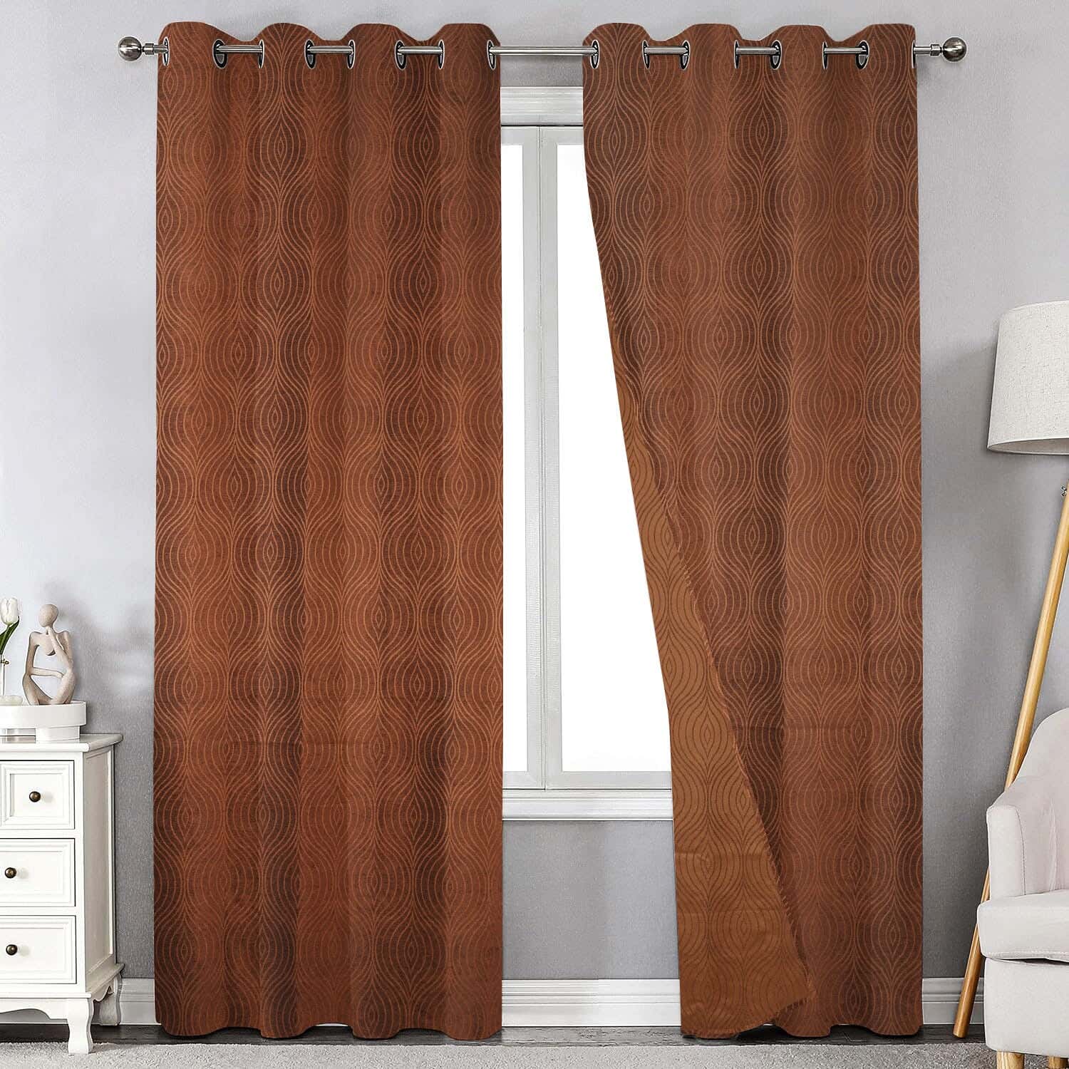 Makhmal Plain Chenille Curtain with Rings, 135×250 cm, 1000 grm approx - Brown ( 1 piece )