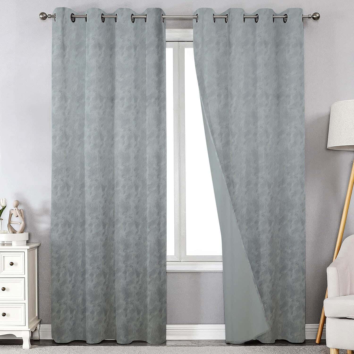Makhmal Plain Velvet Curtain with Rings, 135×250 cm, 855 grm approx - Grey ( 1 piece )
