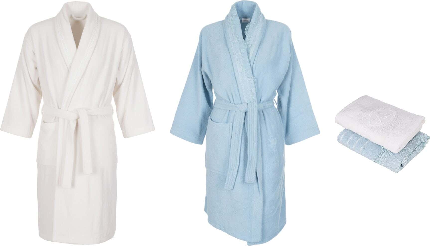 El Fayrooz Cotton Bathrobe Set, 6 Pieces, approximately 4200 grm - Off White Light Blue