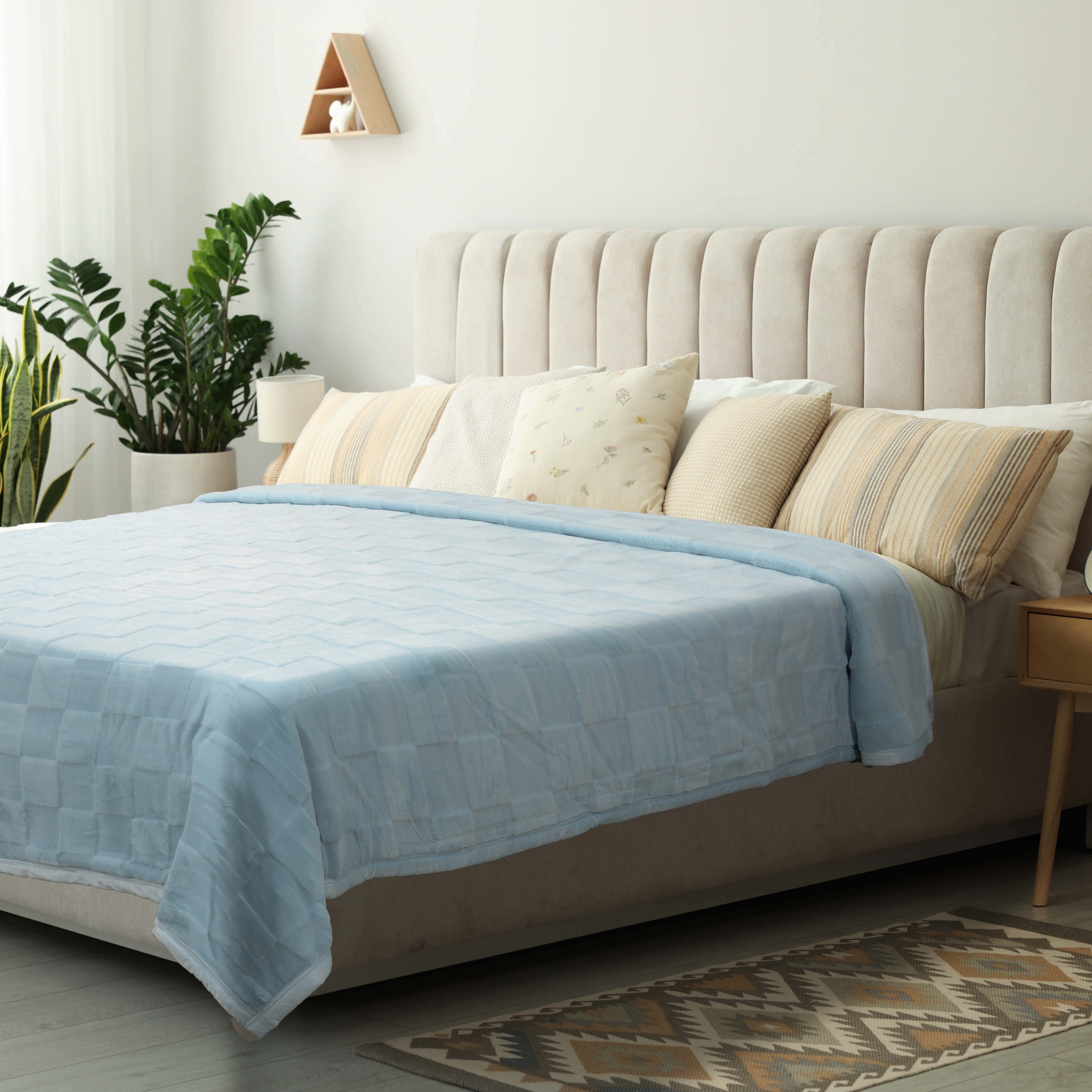 Raval Velvet Blanket, 2 Pieces, 220x240 cm, 6500 gm - Light Blue